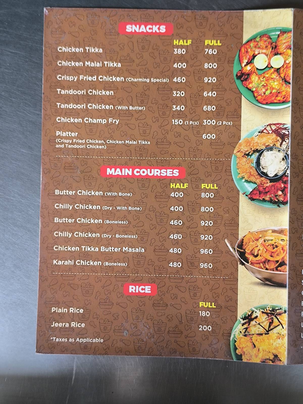 Charming Chicken menu