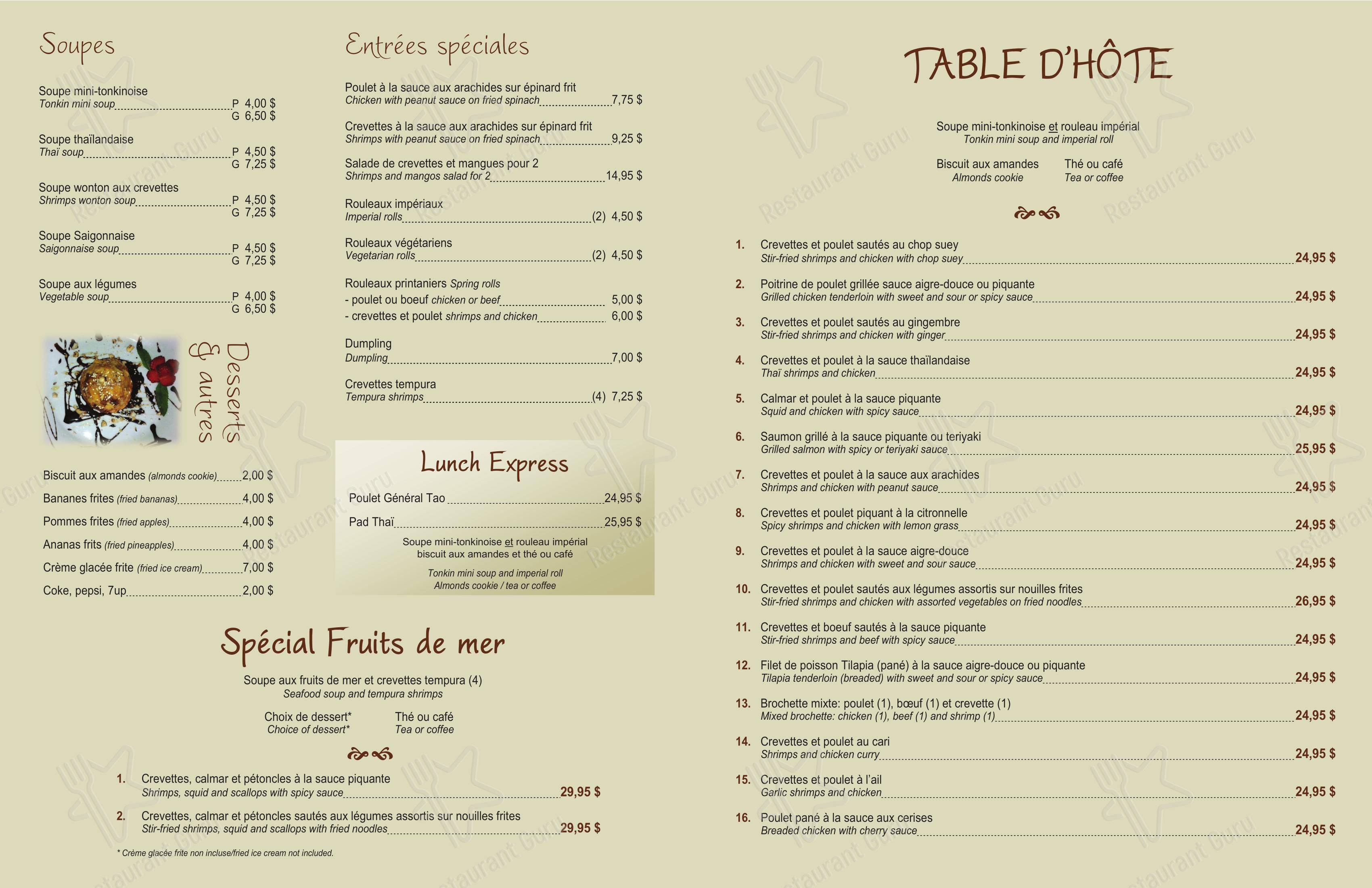 Menu pour Restaurant Chez To Go restaurant