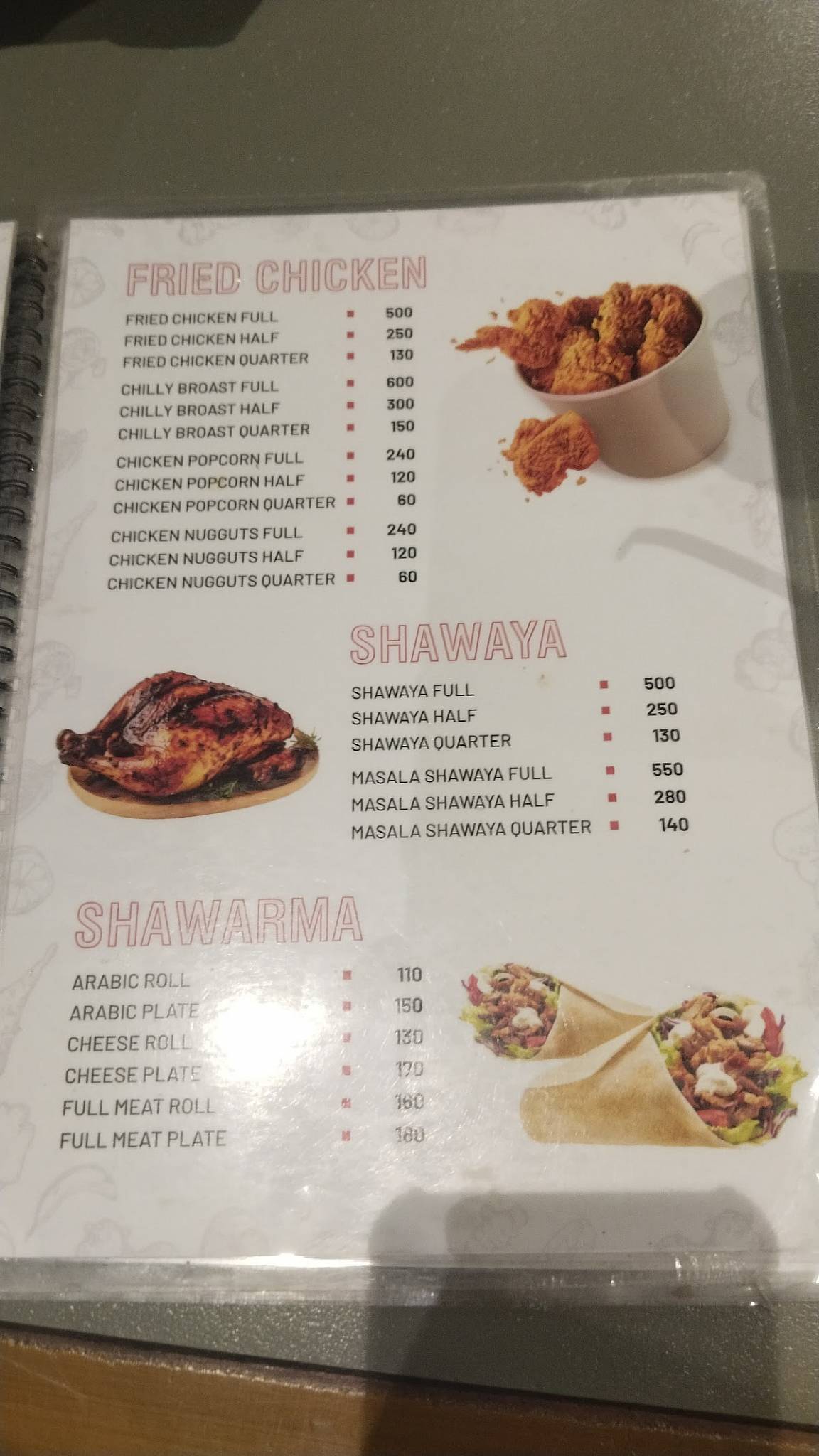 Chickago Arabic shwarma menu