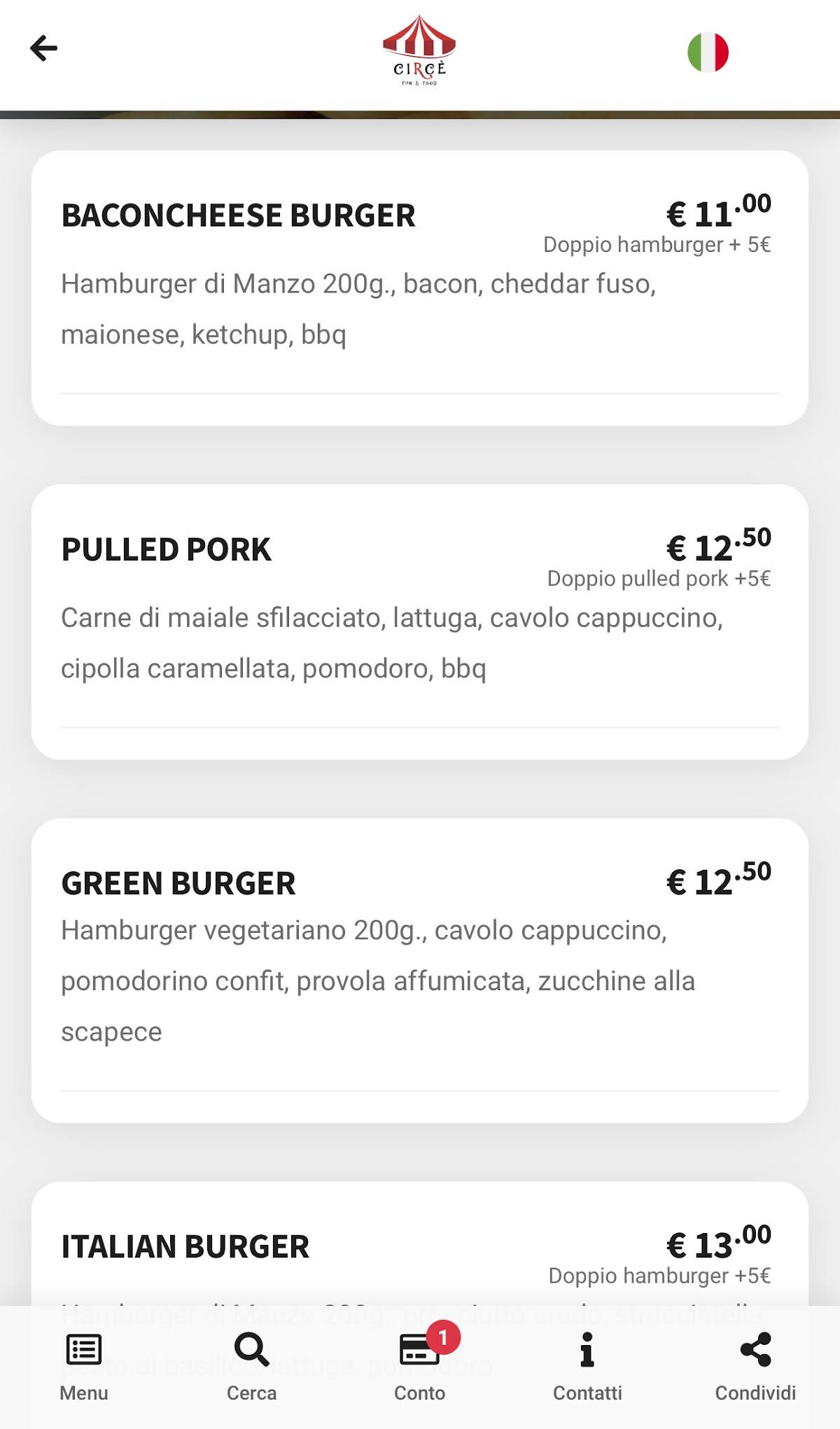 Menu di Circè Fun & Food 