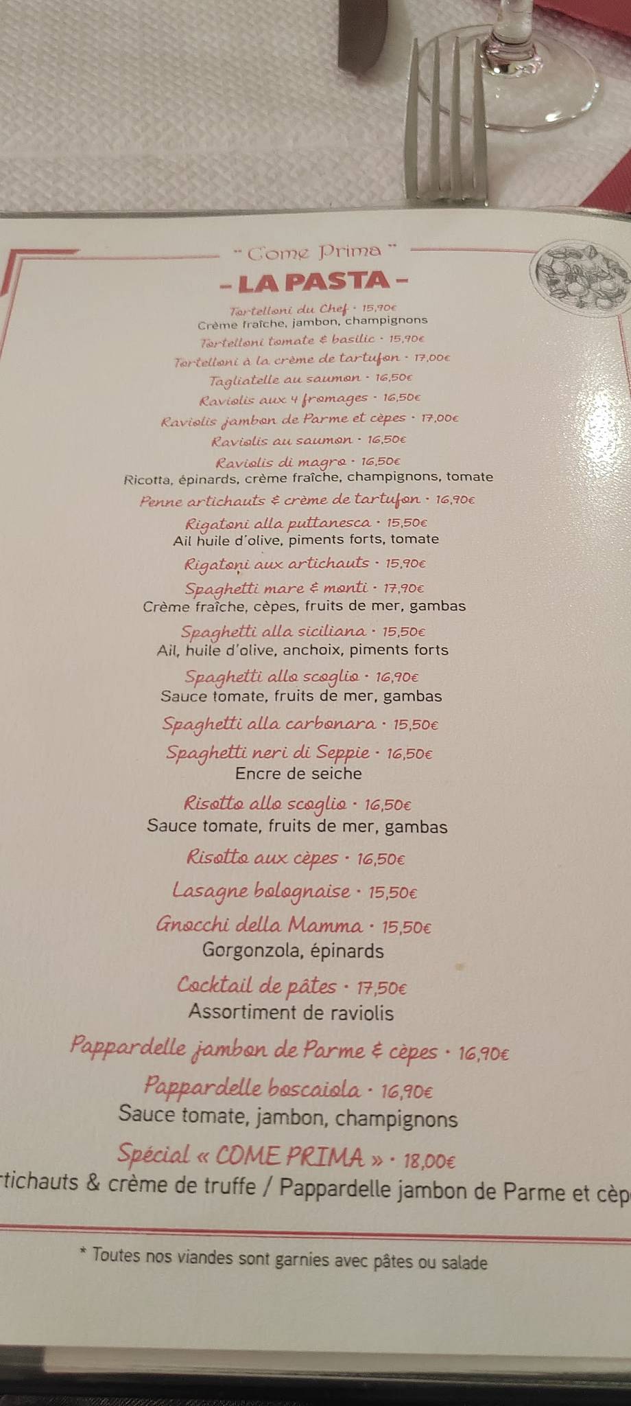Menu de Come Prima