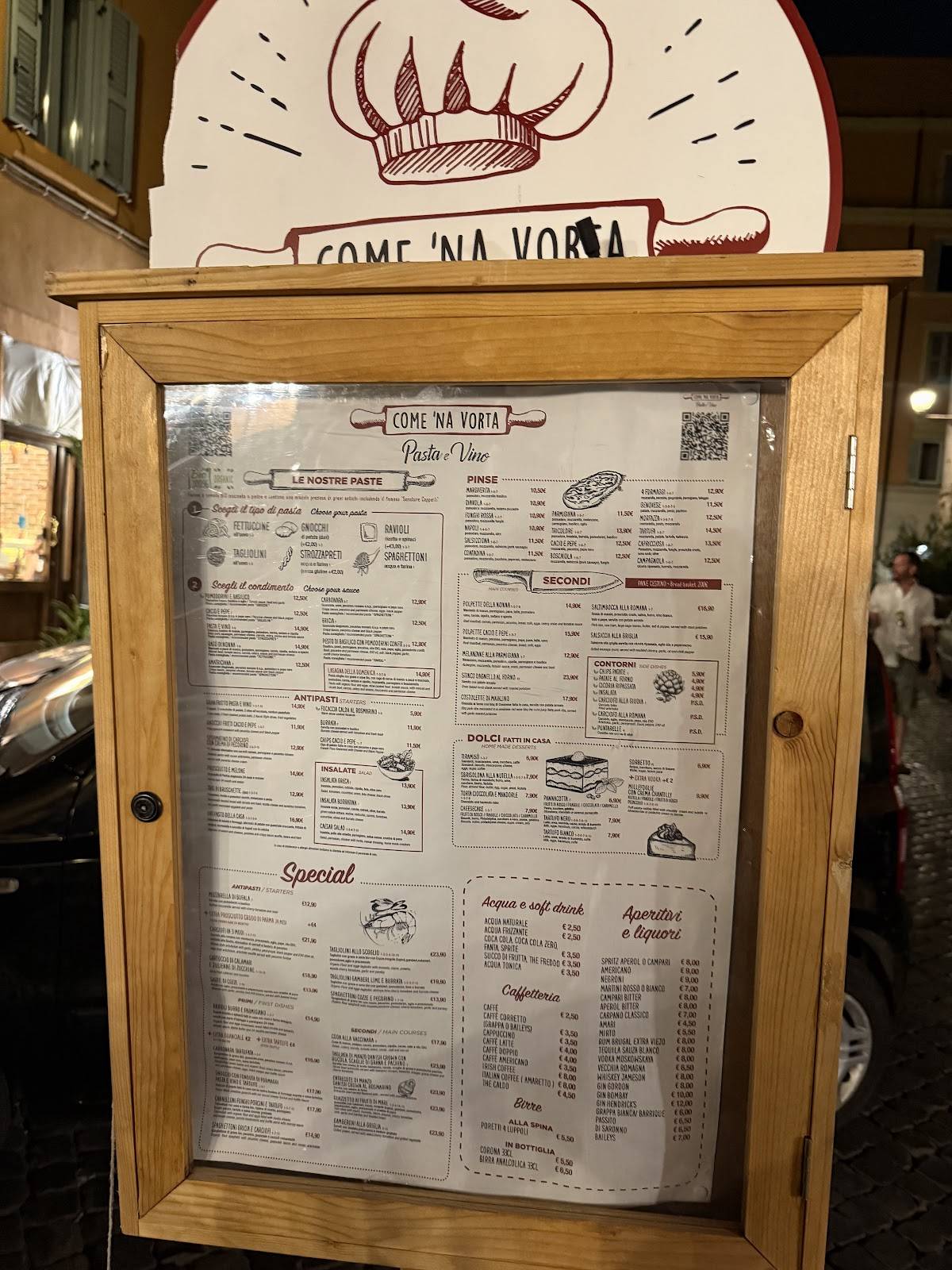 Menu di Come 'na Vorta Pasta e Vino Osteria - Trastevere 