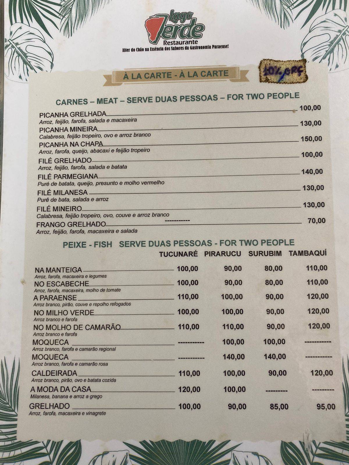 Conveniência e Restaurante Lago Verde cardápio
