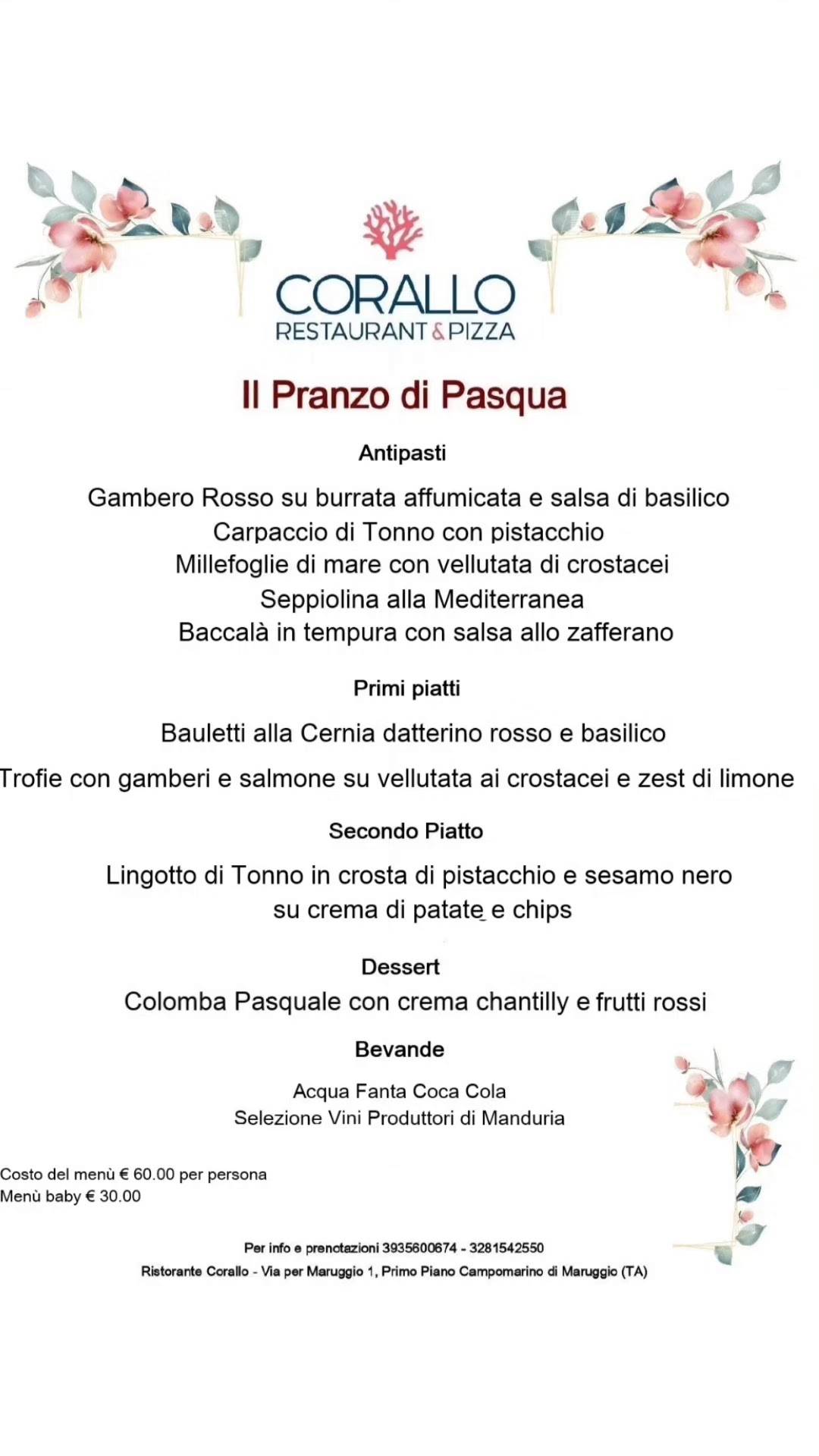 Menu di Corallo Ristorante Pizzeria 