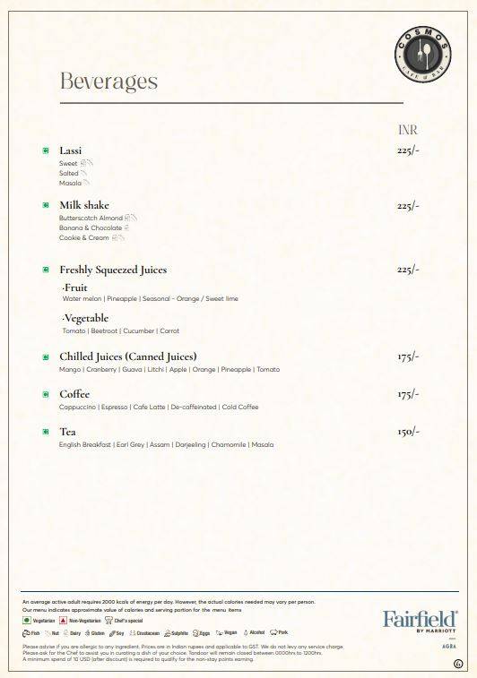 Cosmos Café and Bar menu