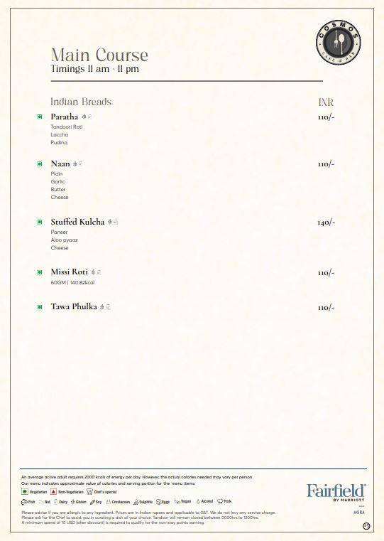 Cosmos Café and Bar menu
