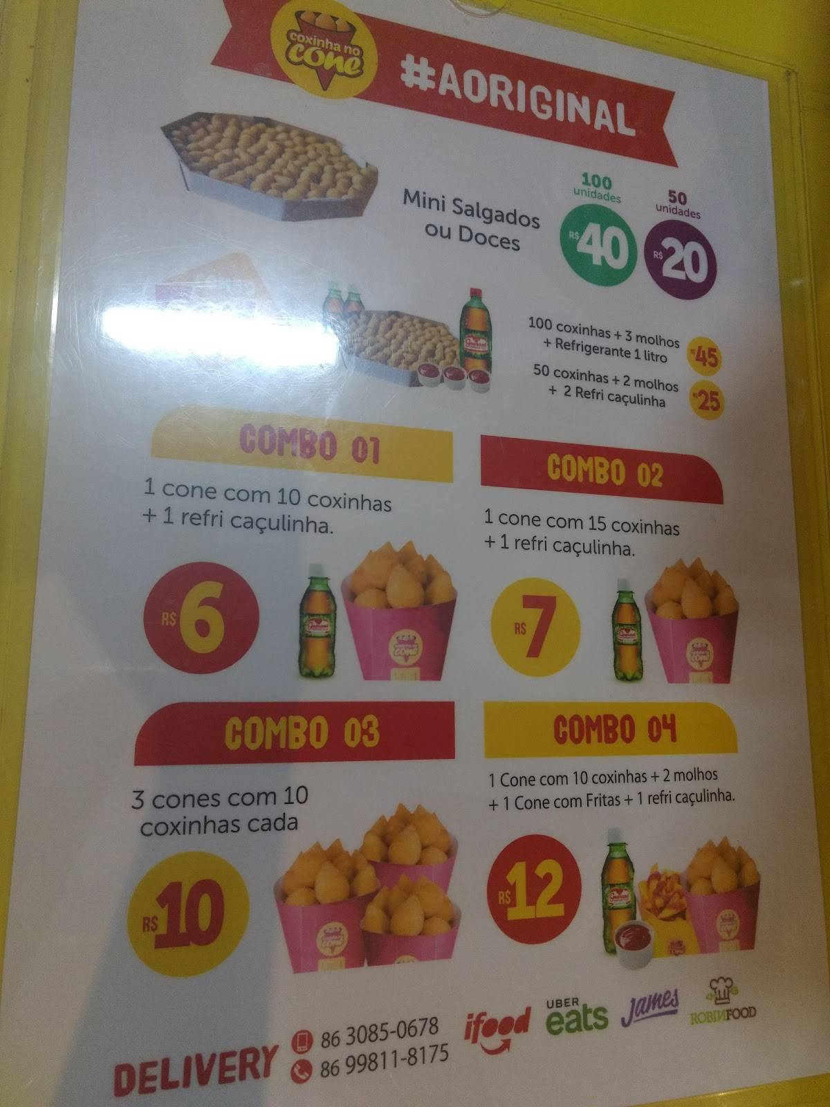 Coxinha no Cone Centro cardápio