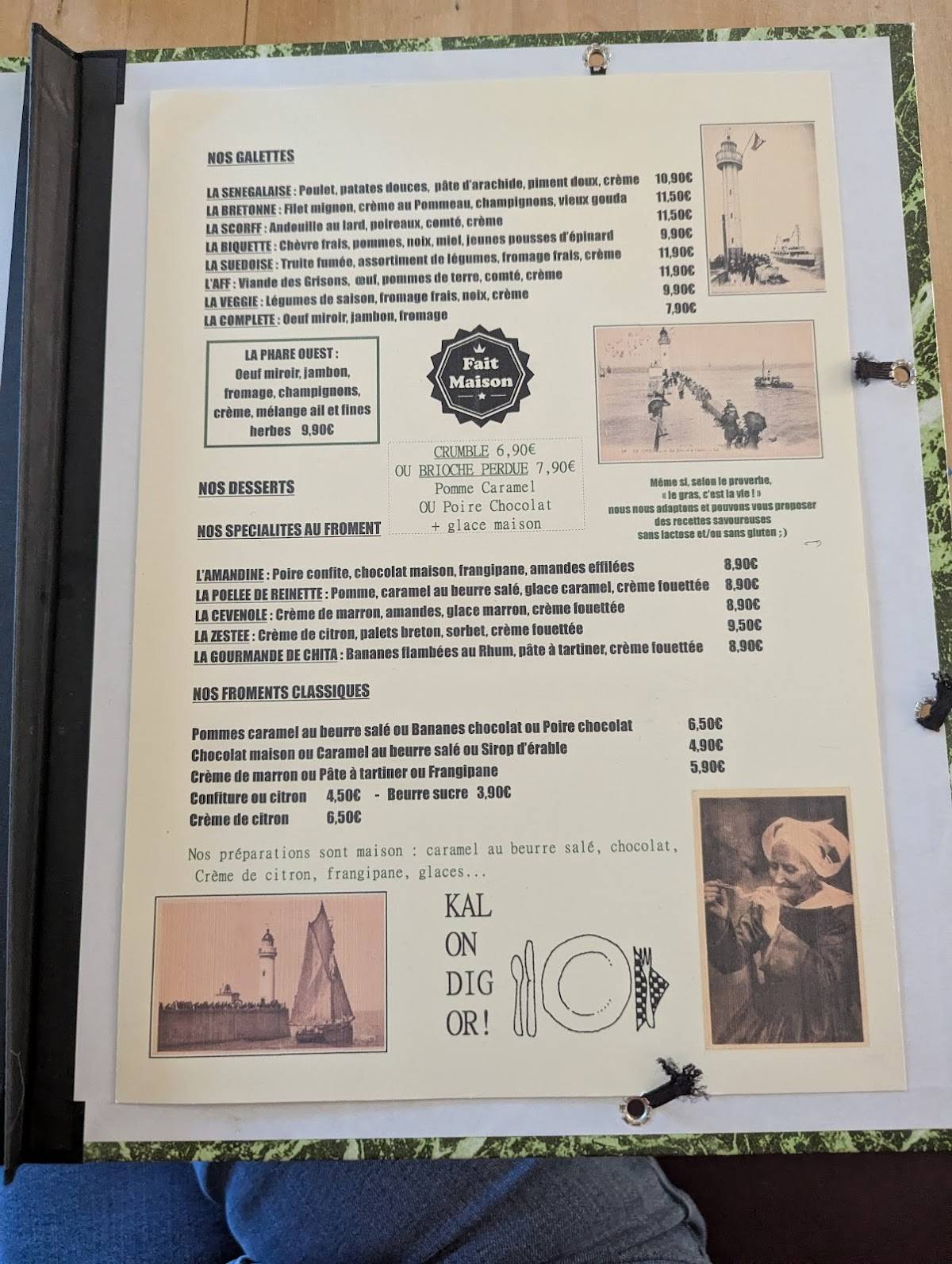 Menu de Crêperie - Gratinerie A L' AFFICHE