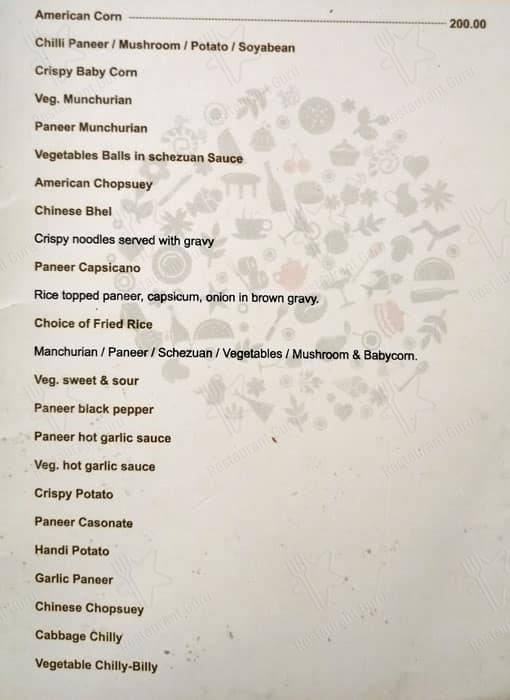 Cresent Villa menu