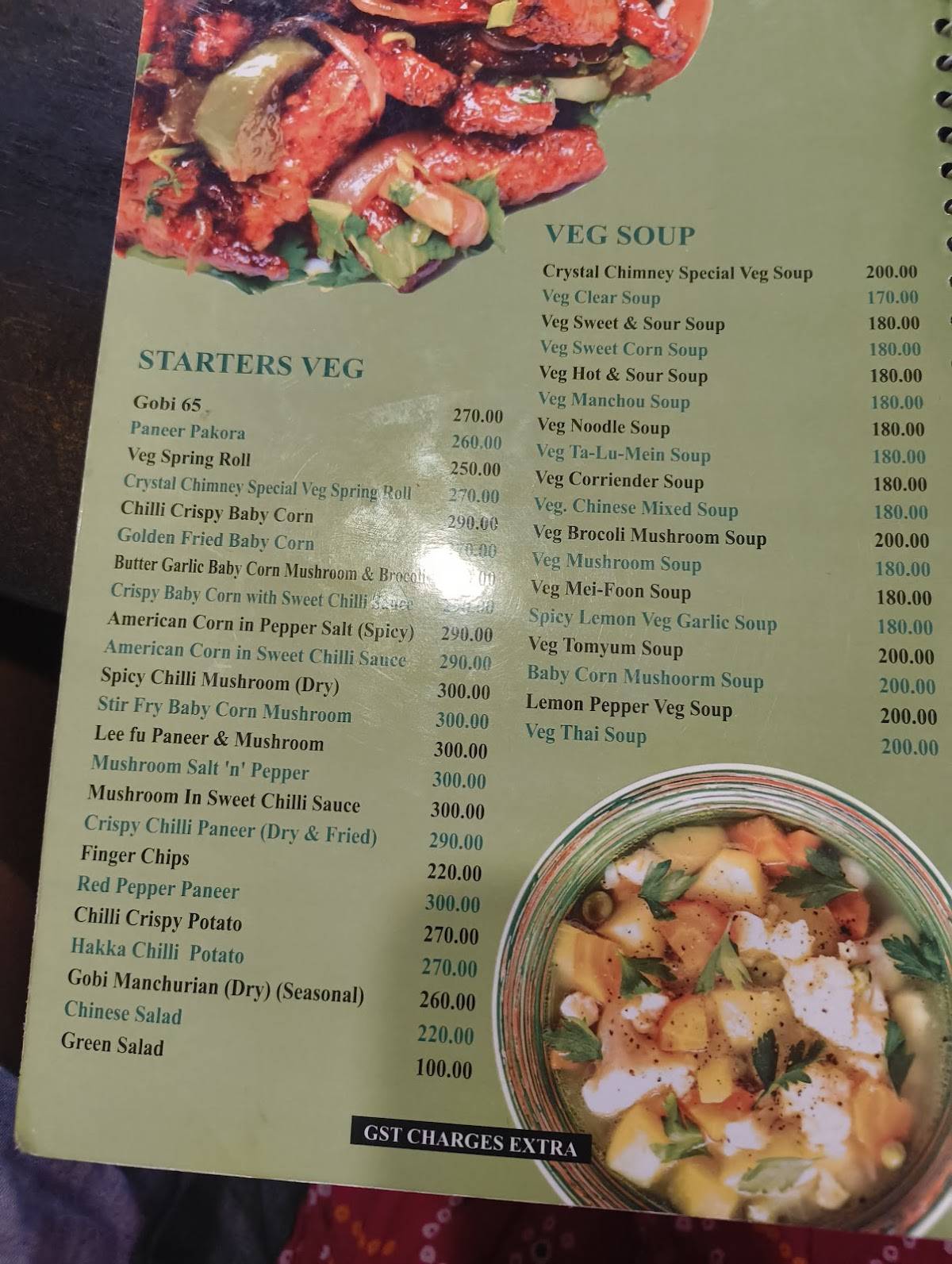 Crystal Chimney Restaurant menu
