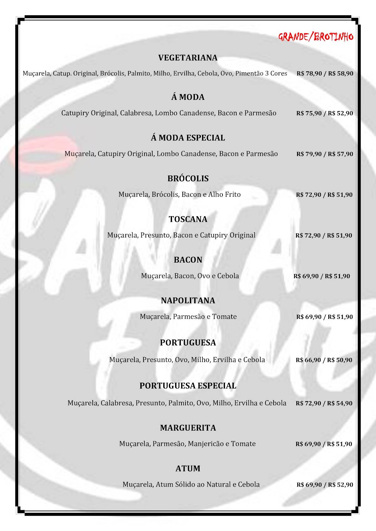 Pizzaria Santa Fome cardápio
