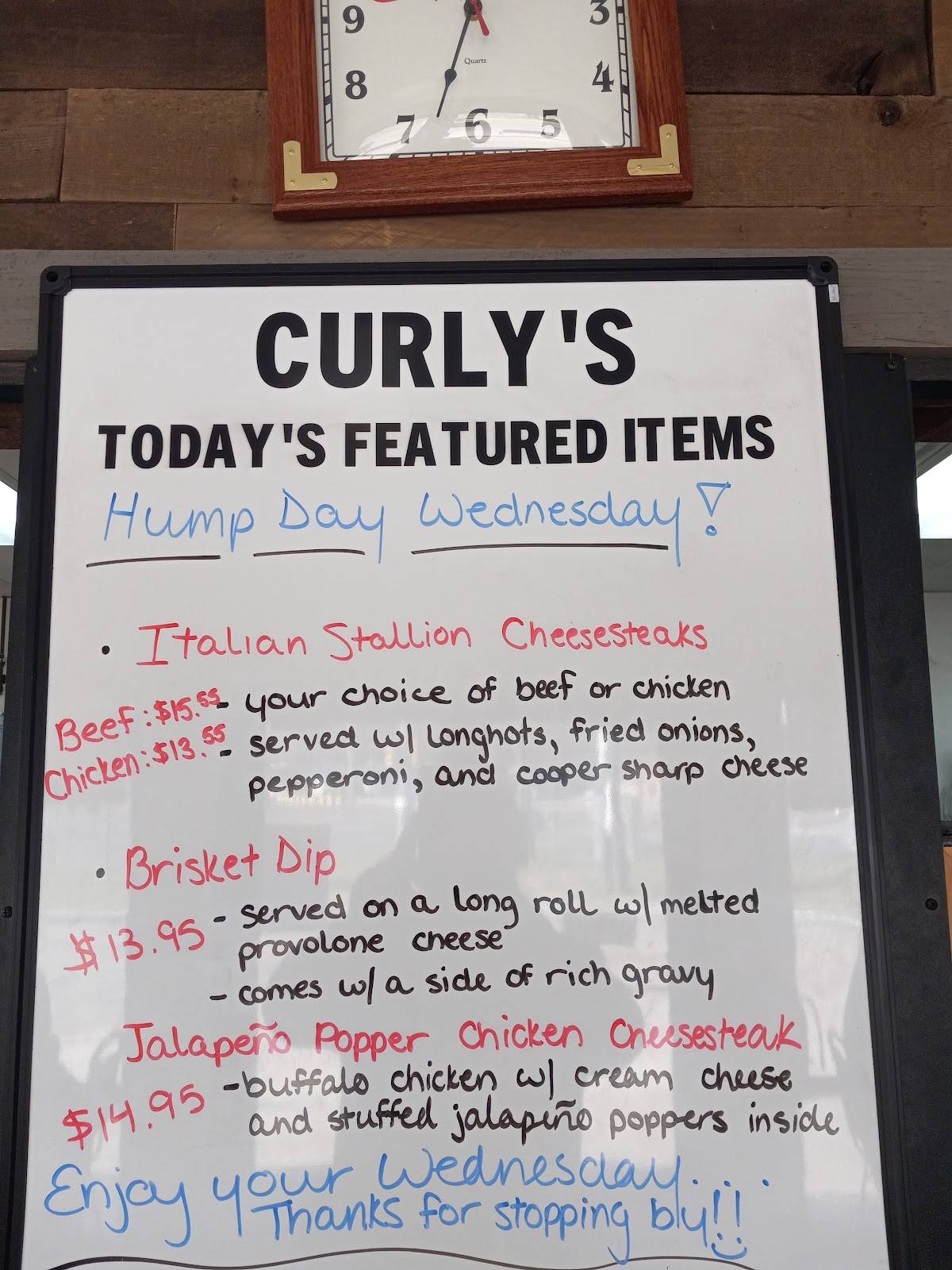 Menu at Curly’s Comfort Foods restaurant, Levittown