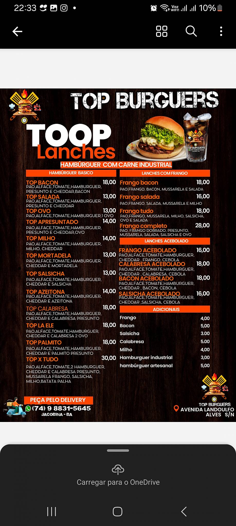DINASTIA TOP BURGUERS cardápio