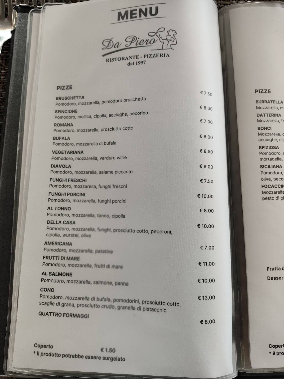 Menu di Da Piero 