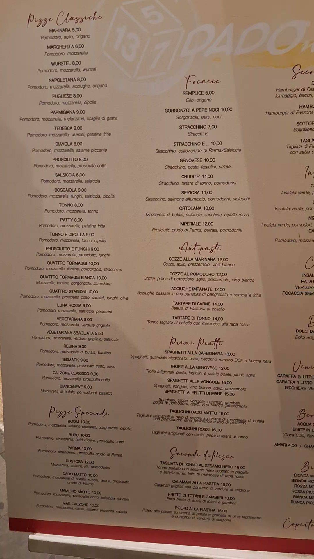 Menu di Dado Matto Pizzeria 