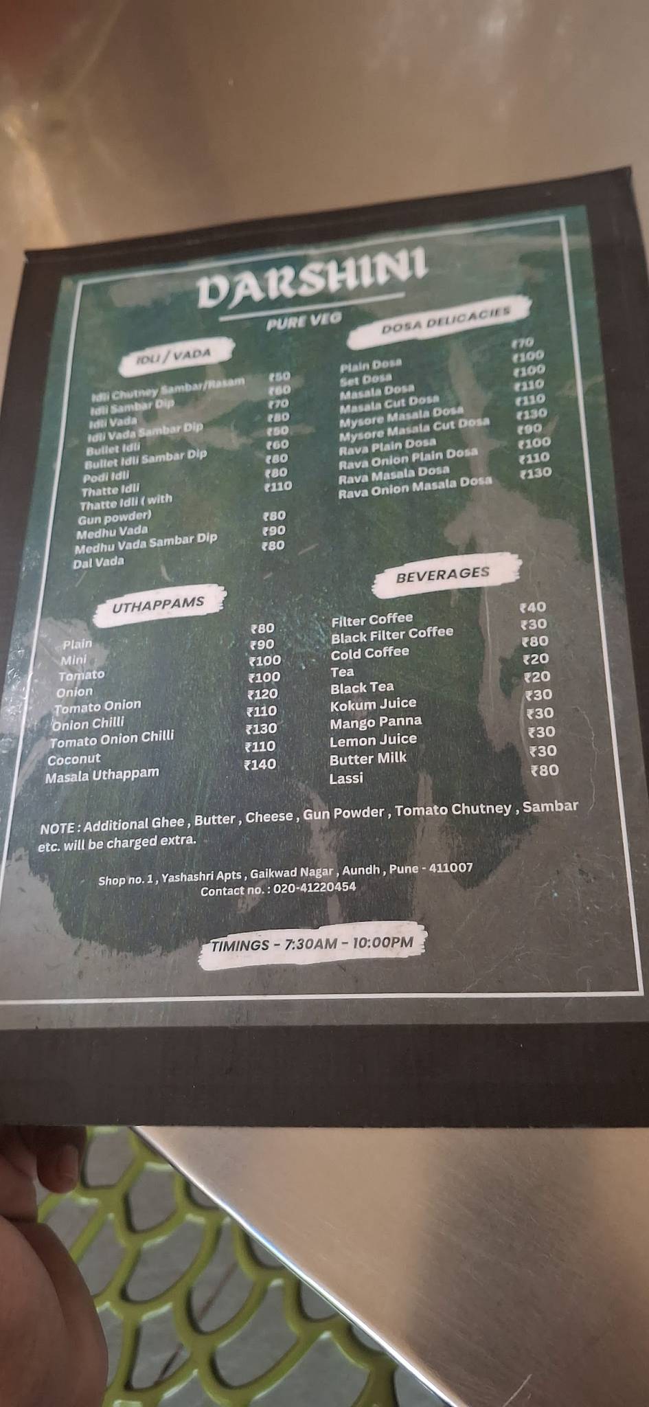 Darshini Restaurant menu