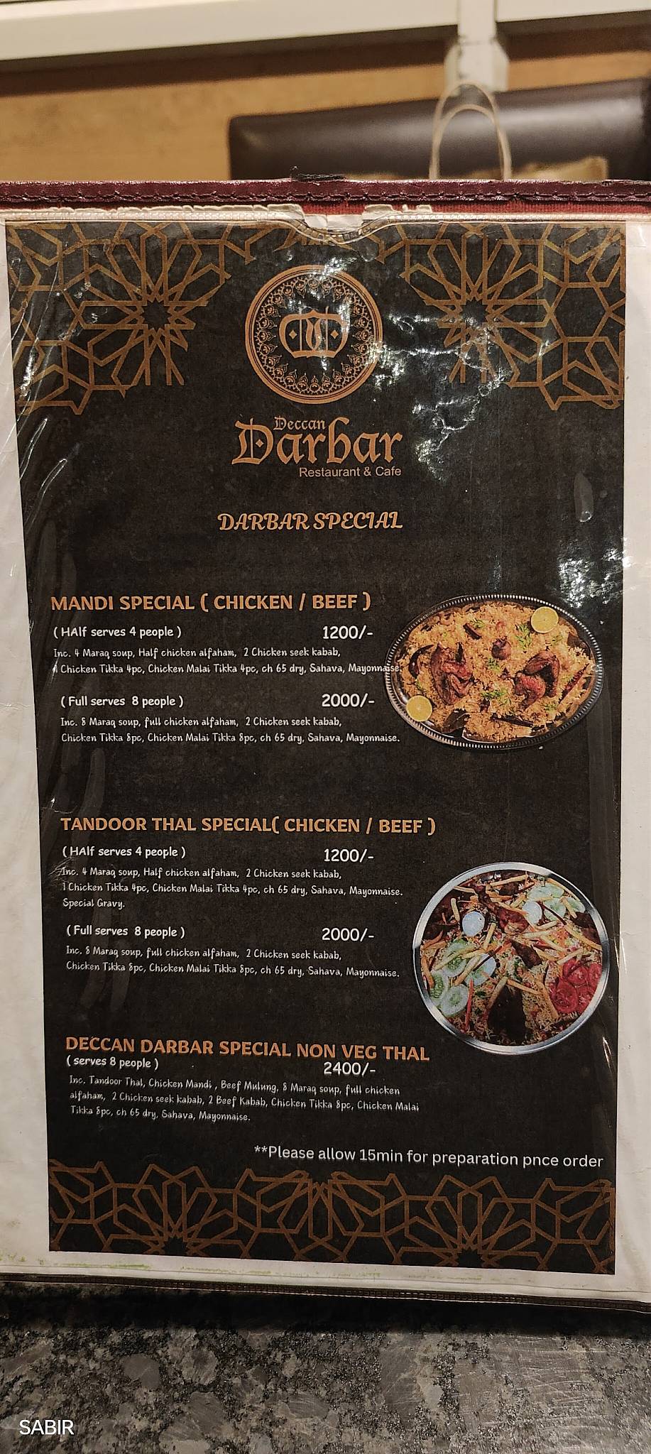 Deccan Darbar Restaurant & Cafe menu