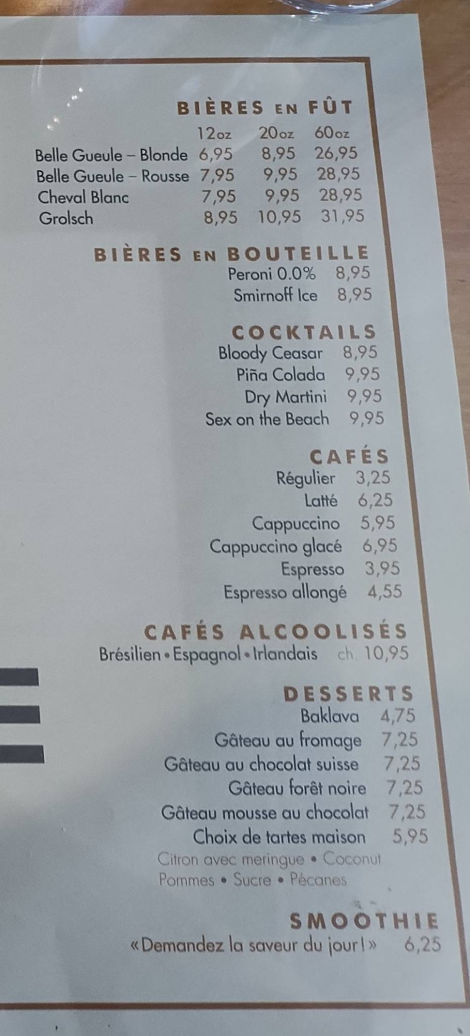 Menu de Restaurant Delitheque