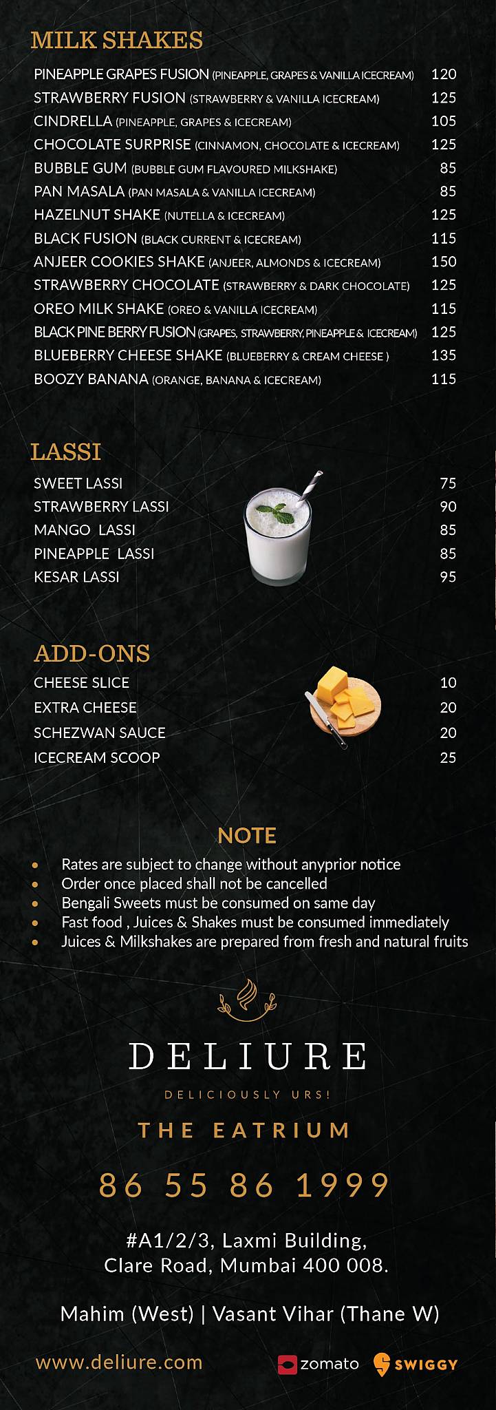 Deliure & The Eatrium menu