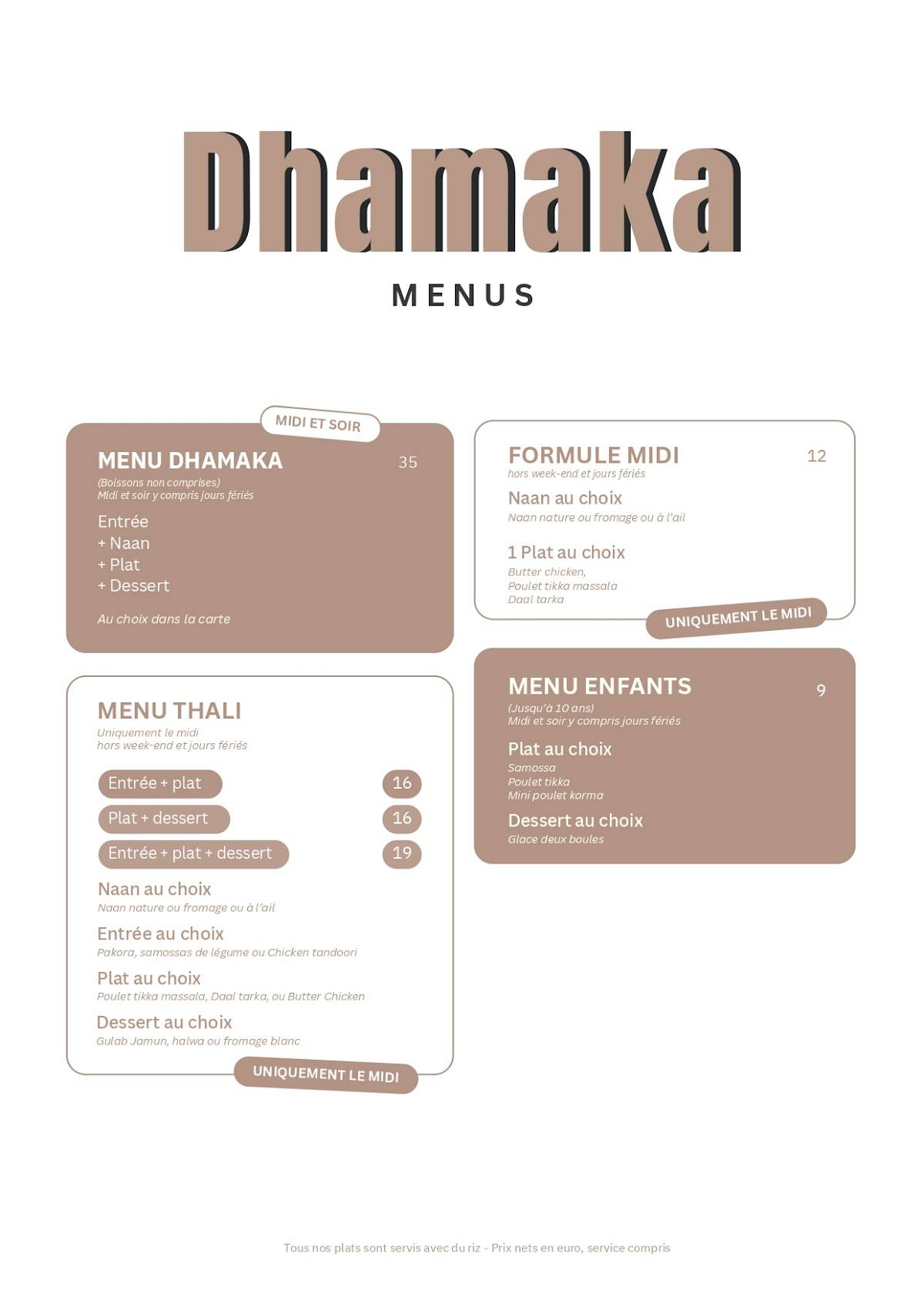 Menu de Restaurant Dhamaka – Spécialités indiennes - Le Goût Authentique de l’Inde à BERCK