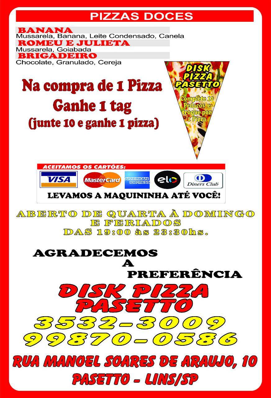 Disk Pizza Pasetto cardápio