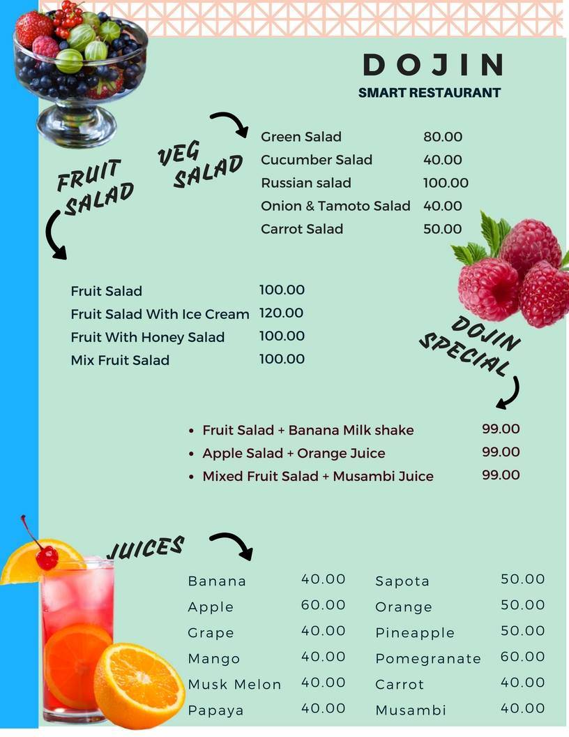 Dojin Smart Restaurant menu