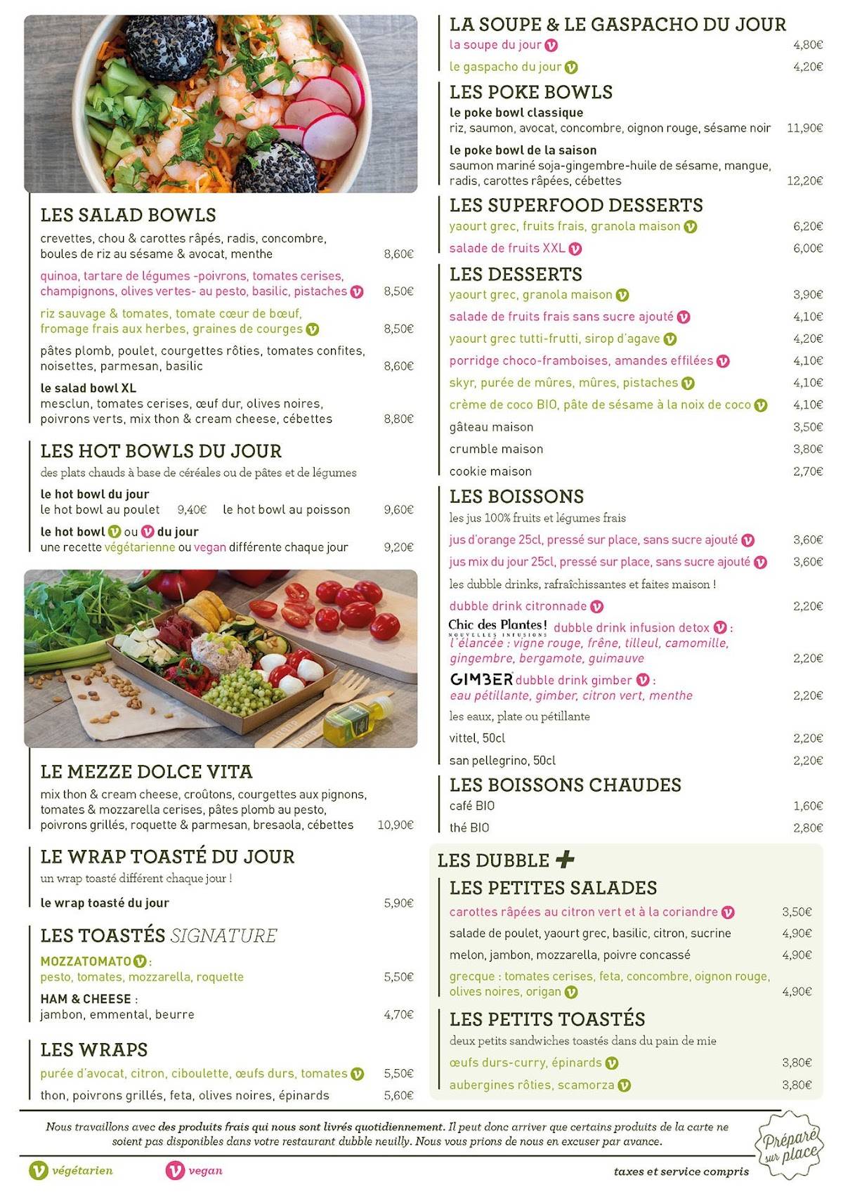 Menu de Dubble Neuilly Healthy Food