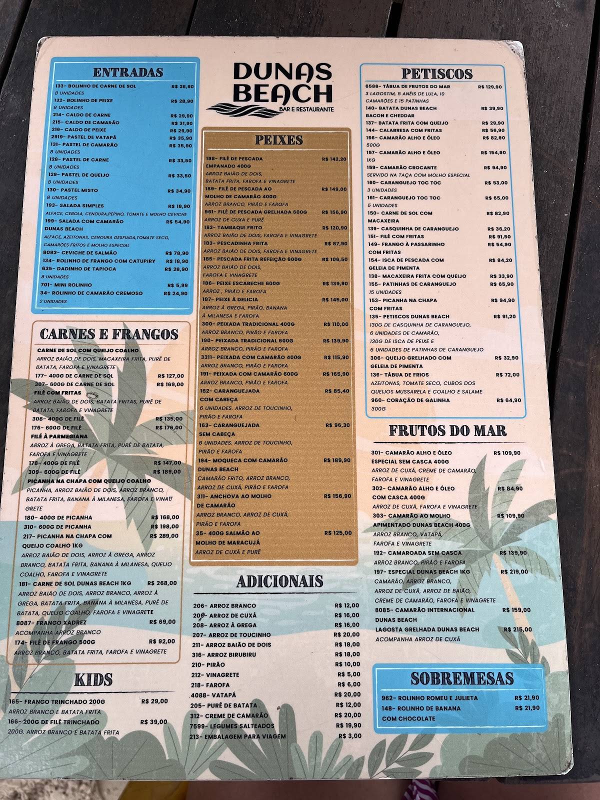 Dunas Beach Bar E Restaurante cardápio