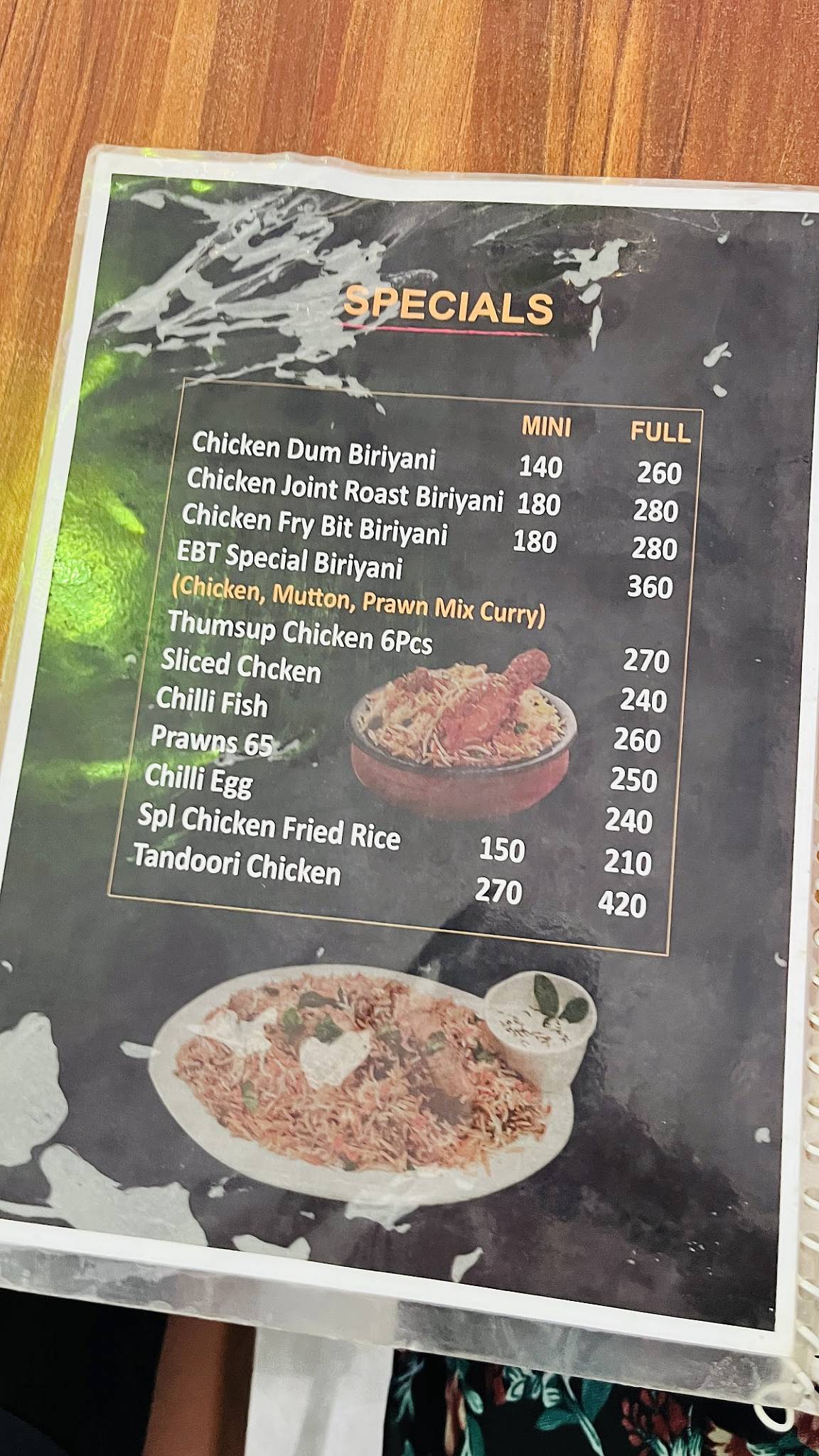 EM BABU THINNARA RESTAURANT menu
