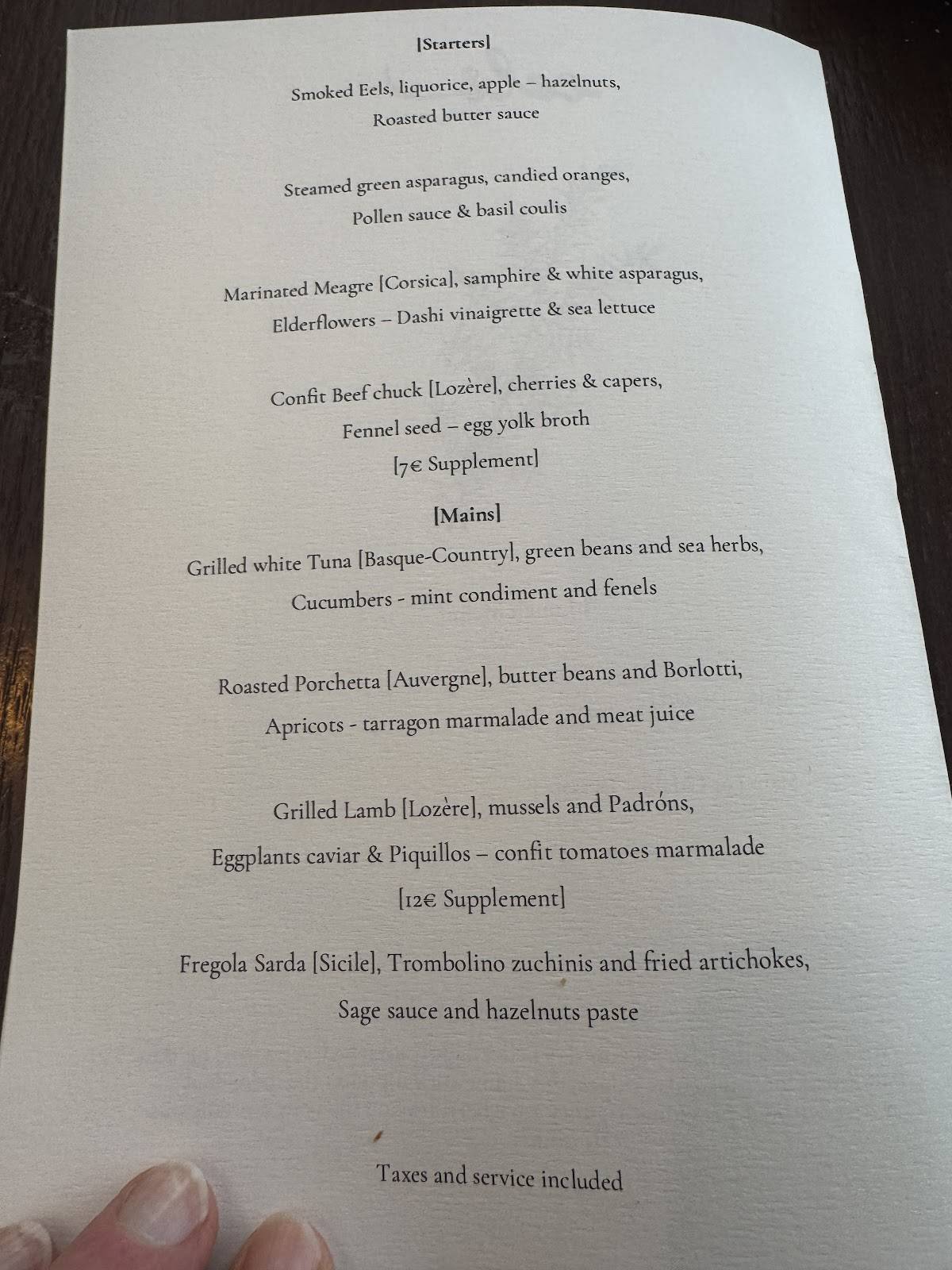 Menu de Restaurant Eels