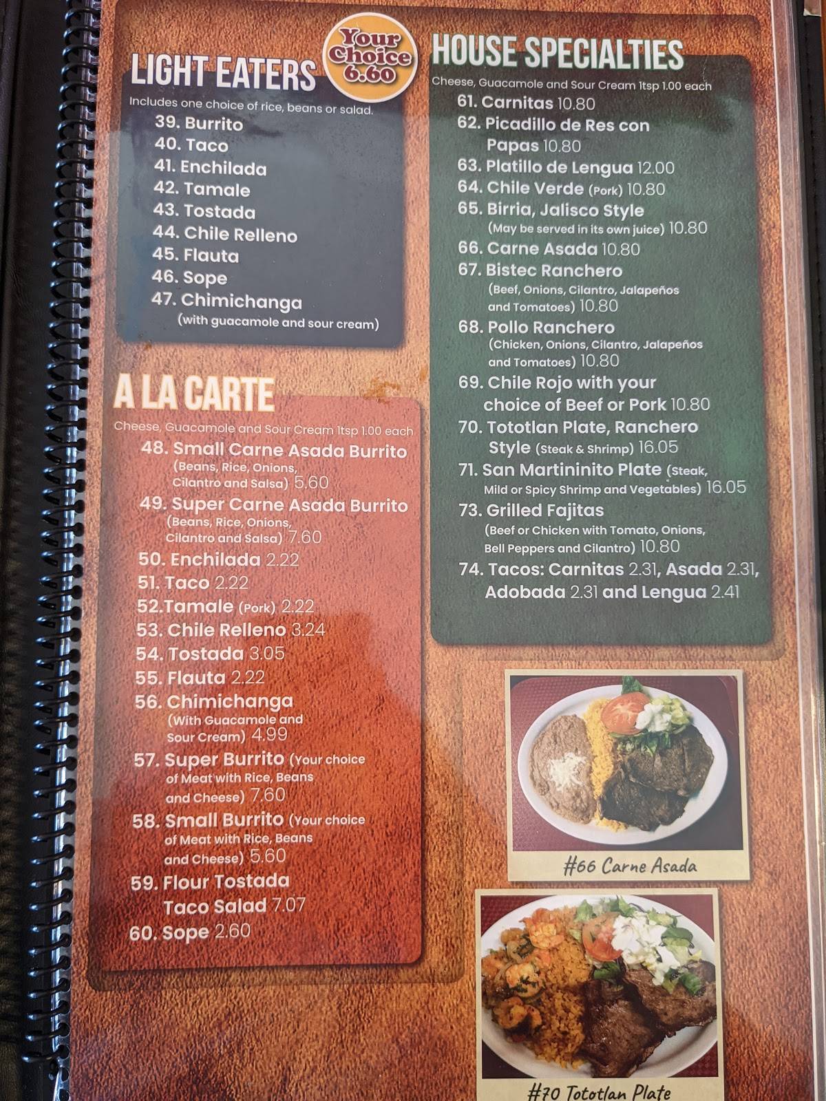 Menu at El Jaliscience Méxican Grill restaurant, Arbuckle
