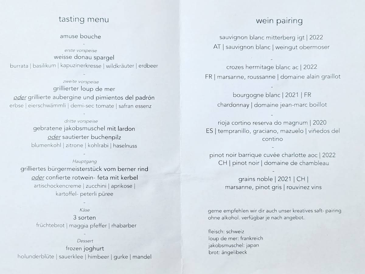 Menu di Restaurant Essort 