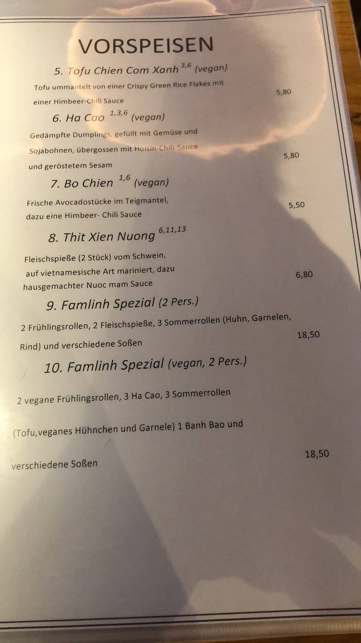 Menu at Fam Linh Vegan & Vietnamese Cuisine restaurant, Heidenheim