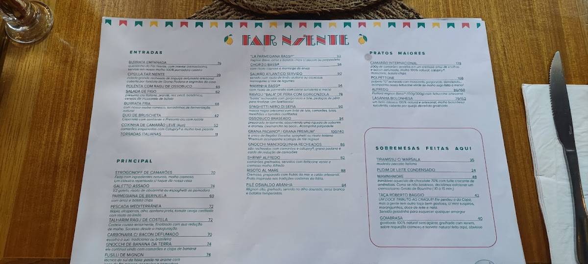 Far Niente cardápio