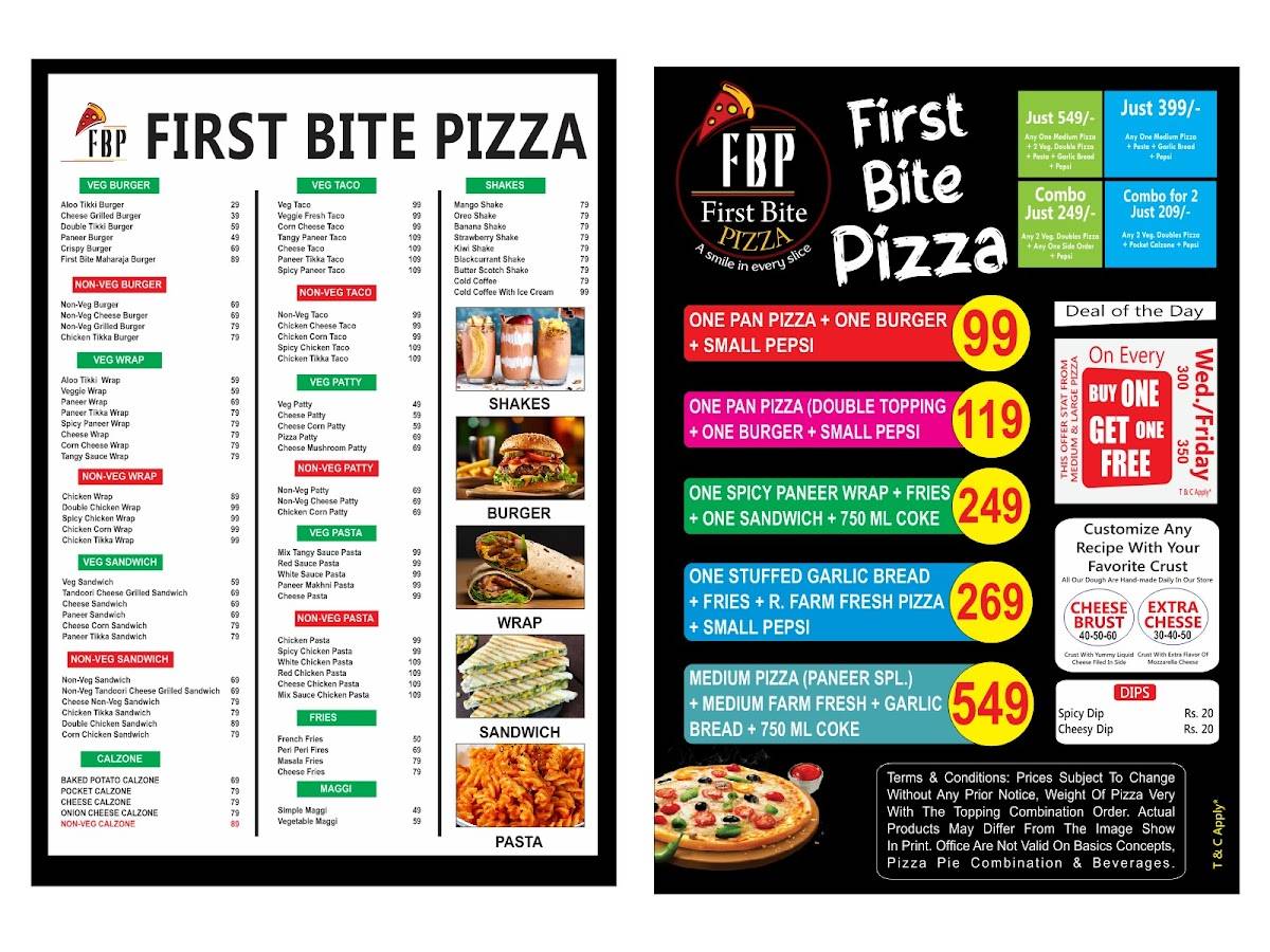 First Bite Pizza menu
