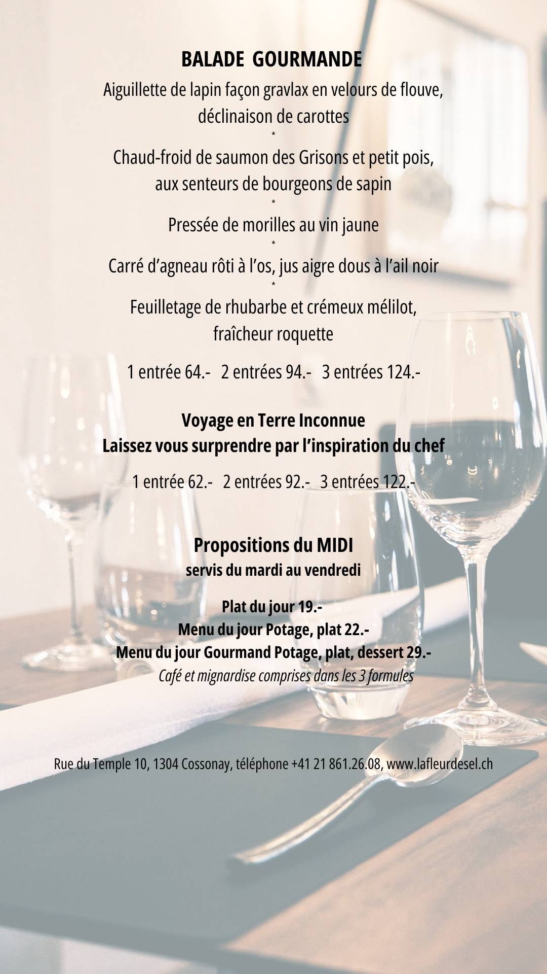 Menu di Restaurant Fleur de Sel 