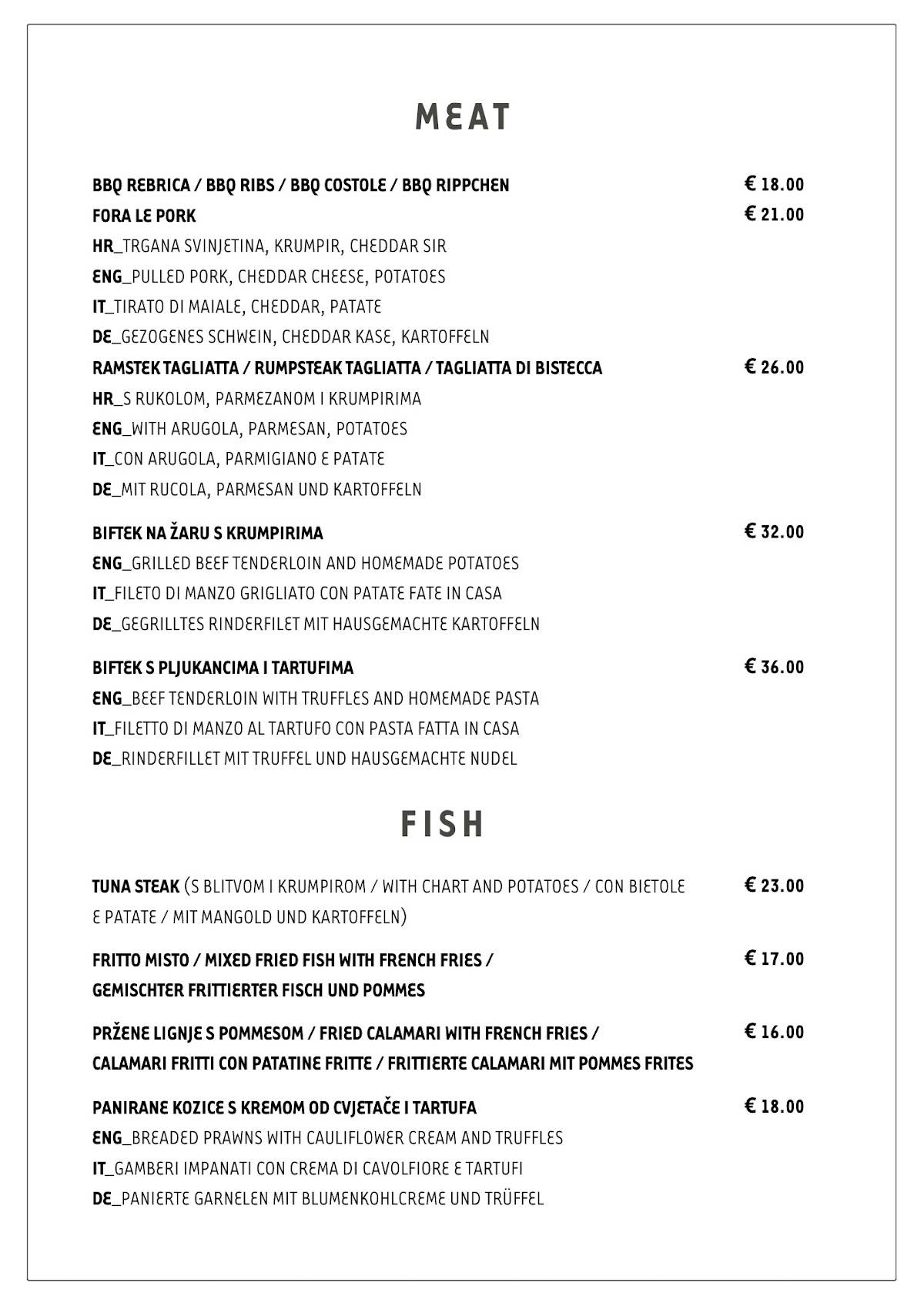 Menu di Fora Le Porte 