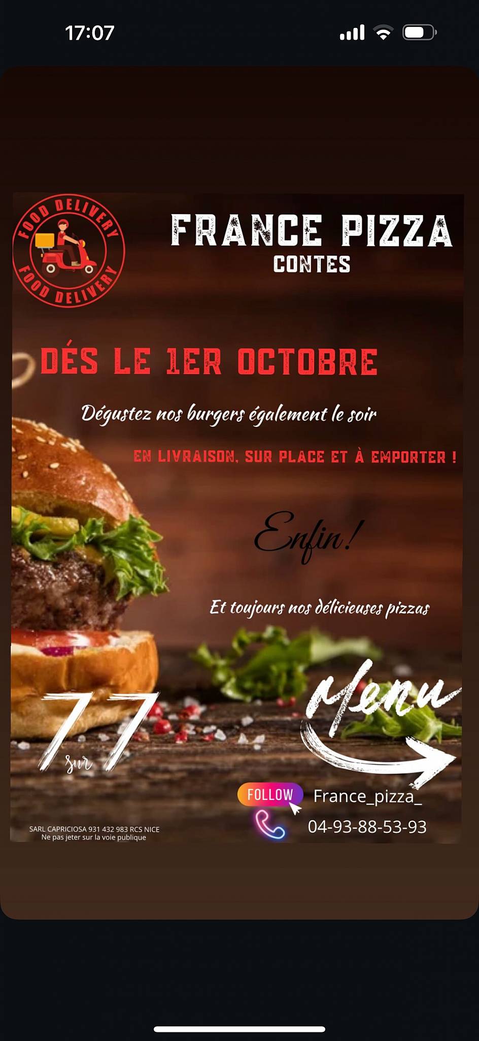 Menu de France Pizza