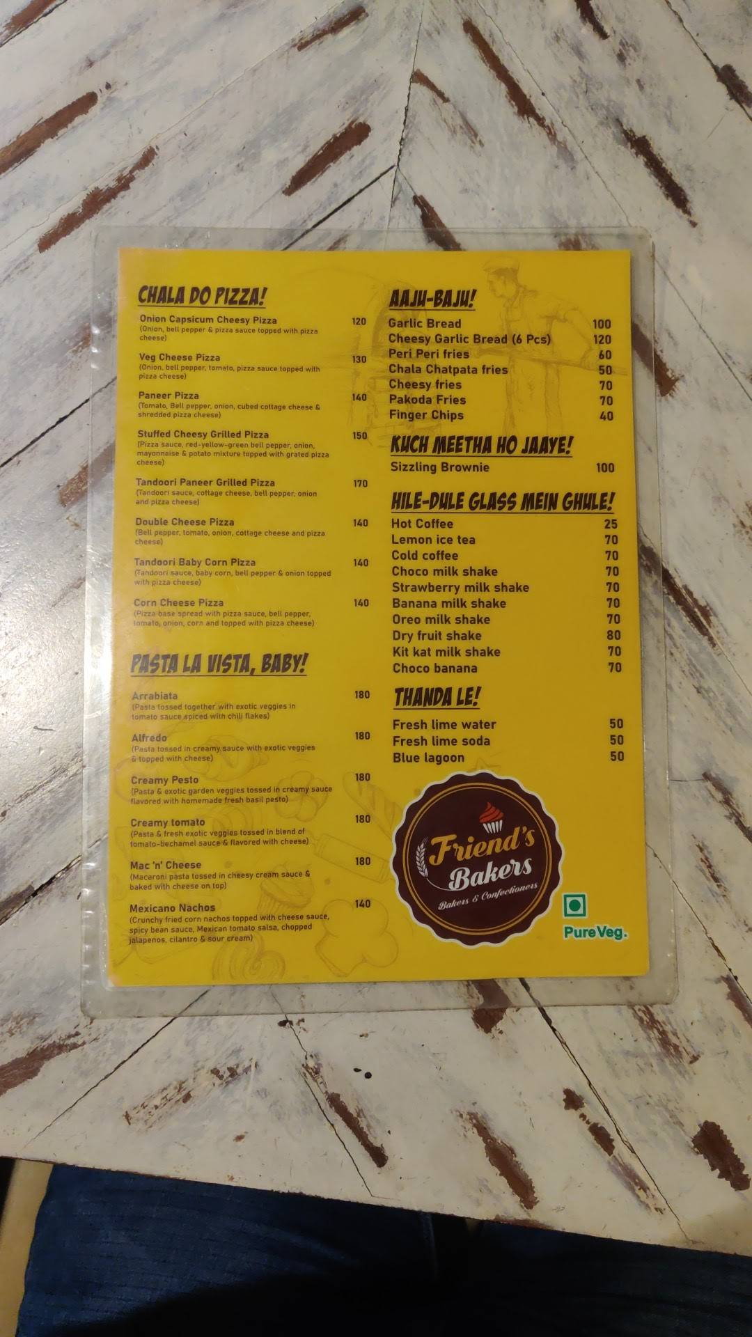Friend's Bakers menu