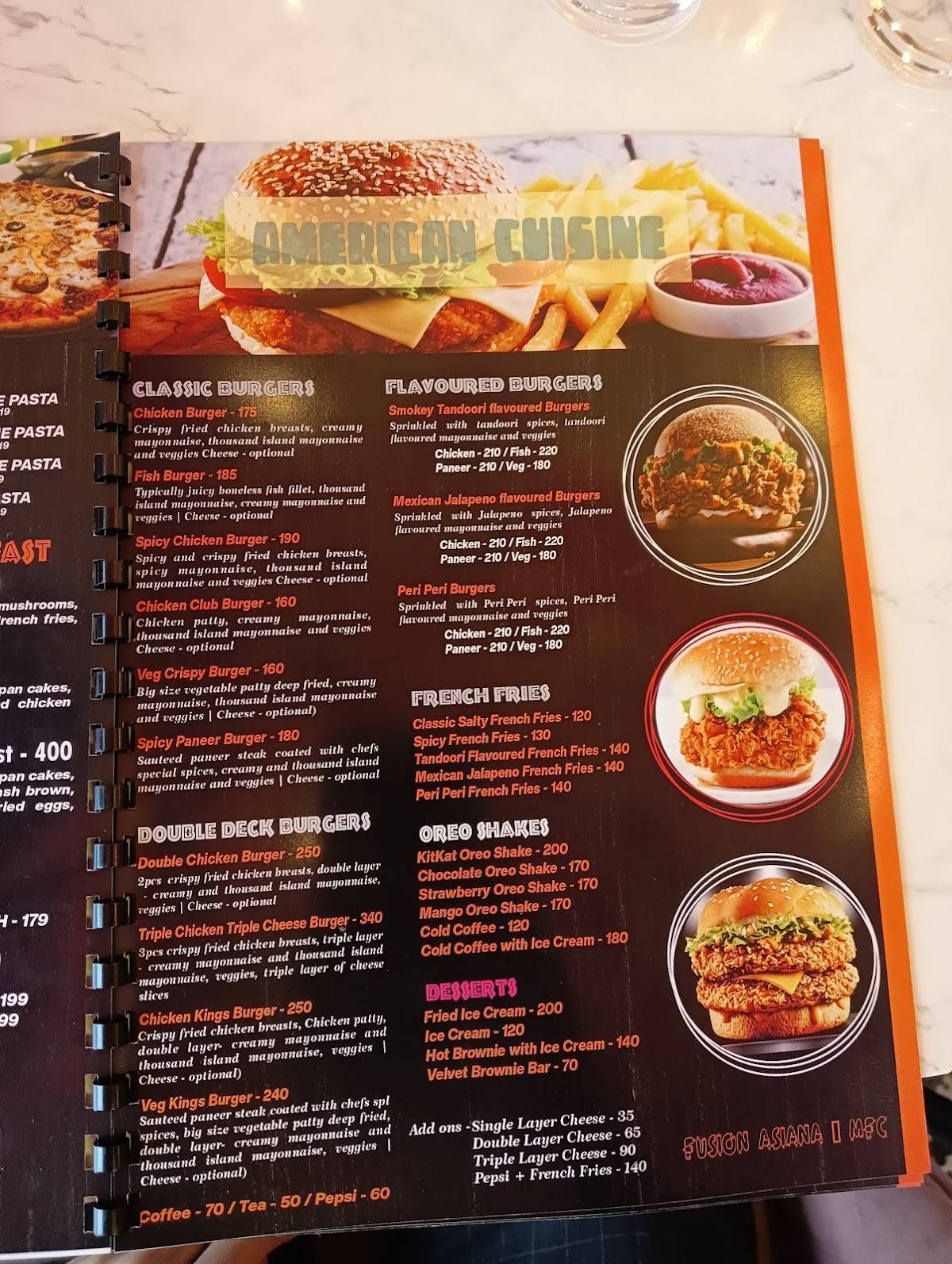 Fusion Asiana MFC Restaurant & Cafe menu