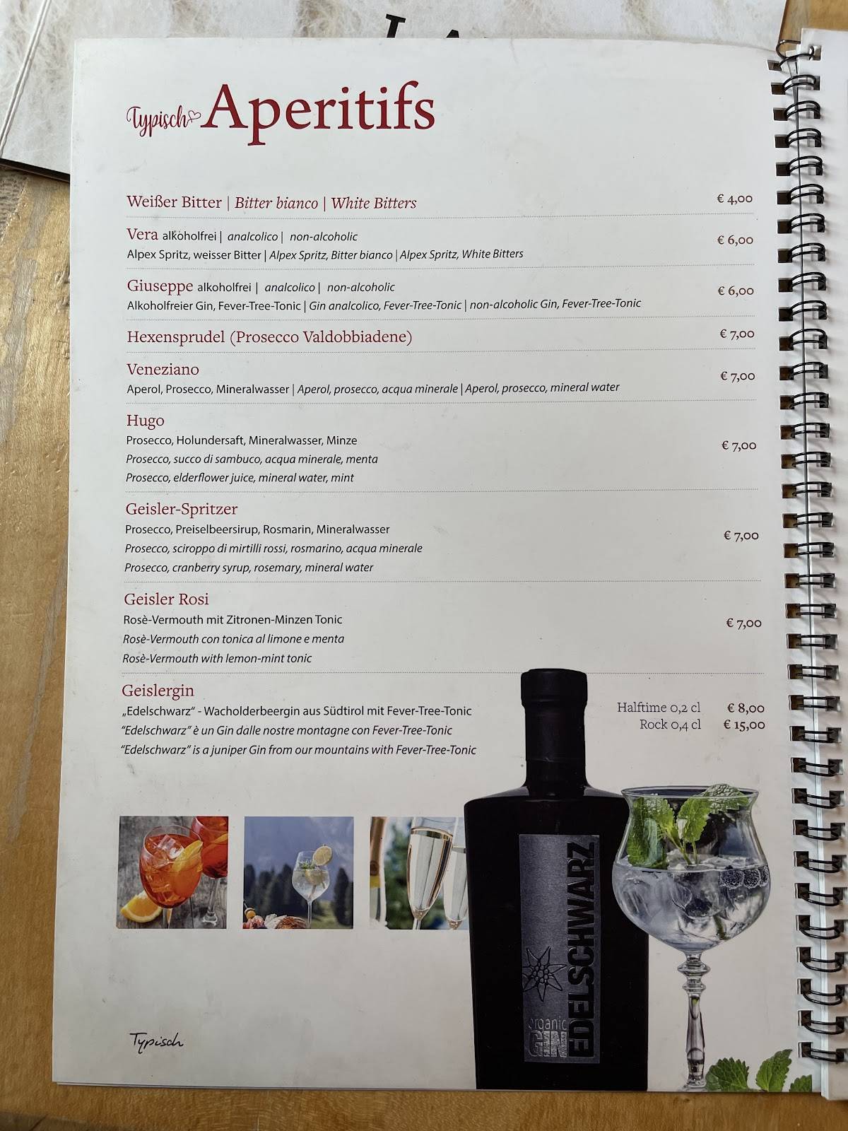 Menu di Rifugio Odle - Geisleralm 