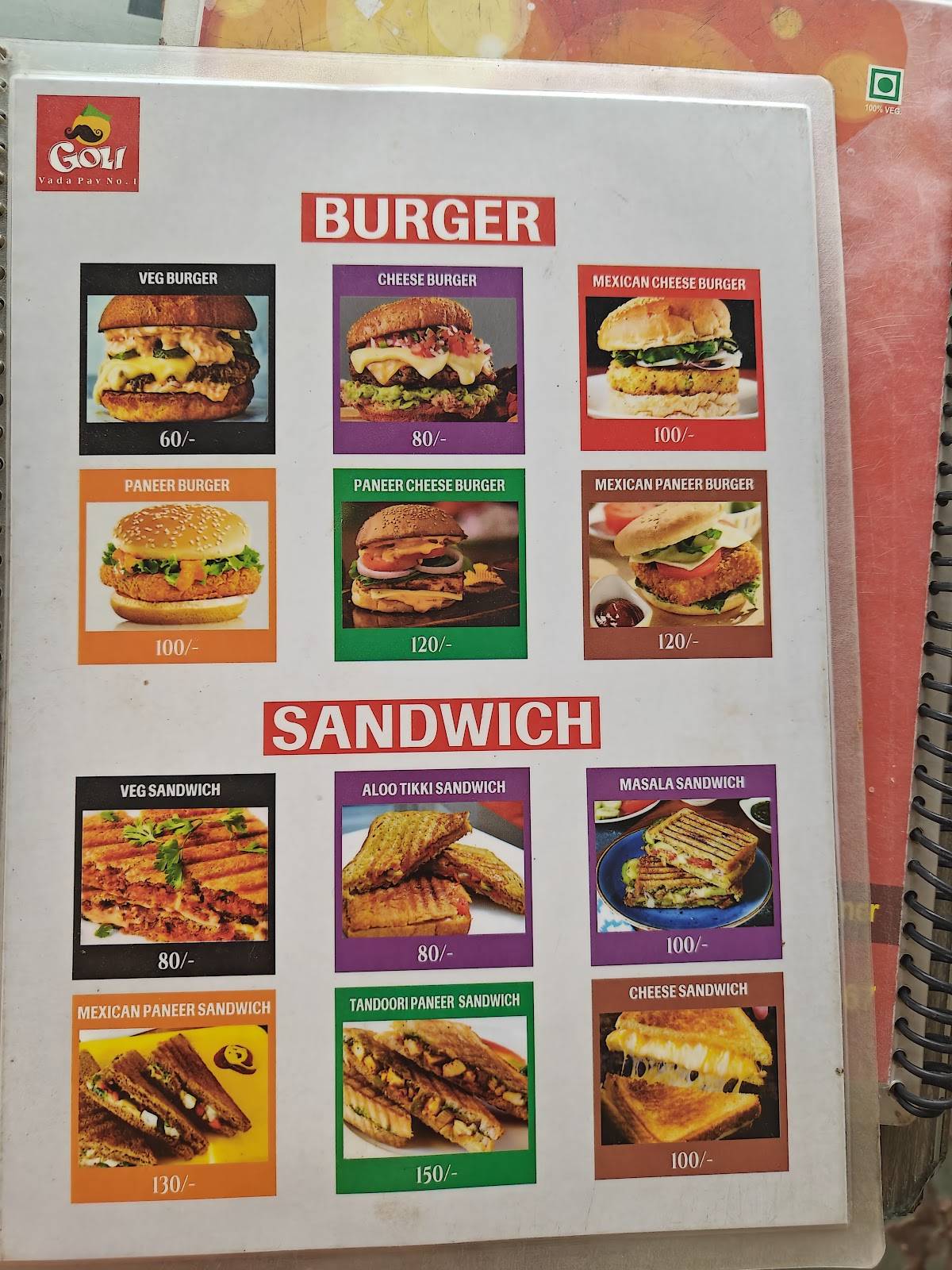 Goli Vada Pav No. 1 Pawanpuri menu