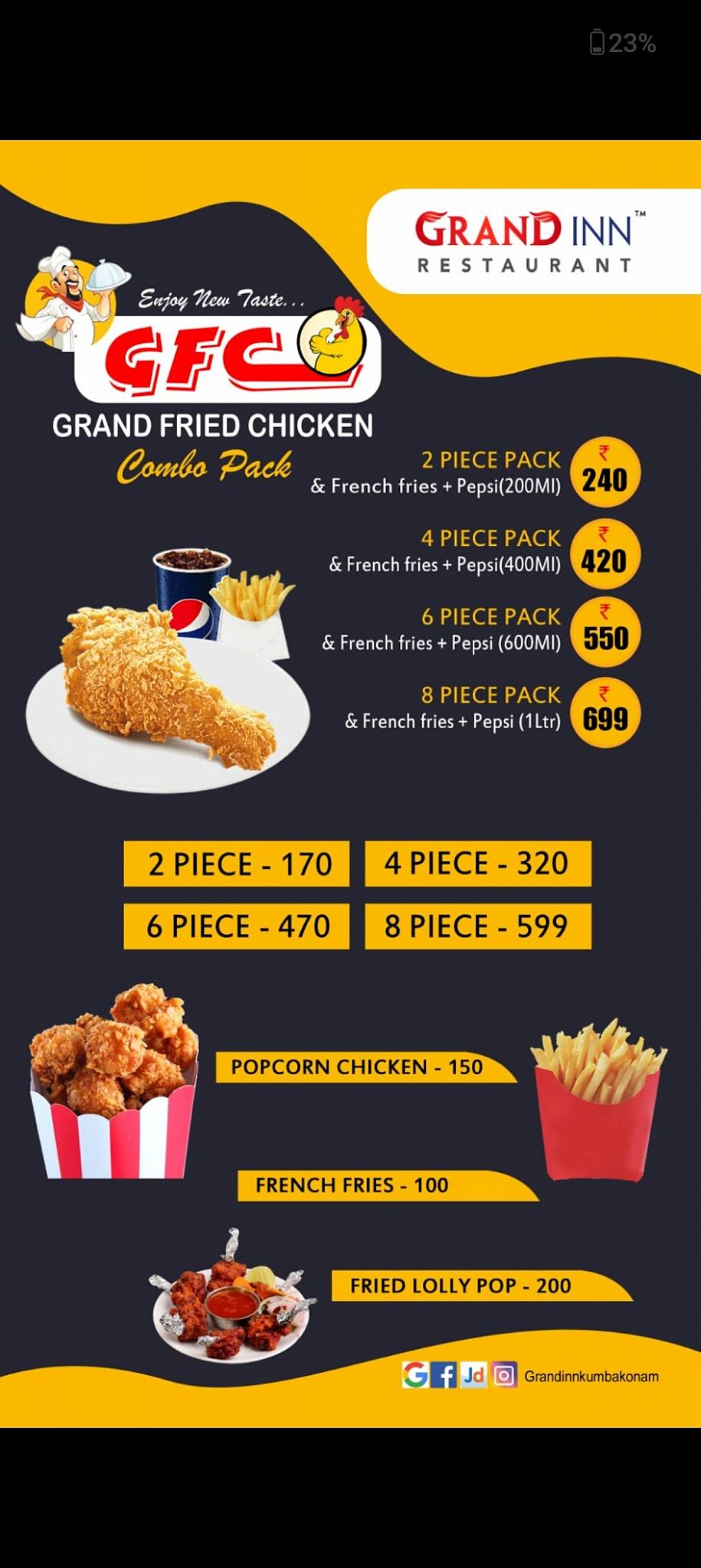 Grand inn Restaurant menu