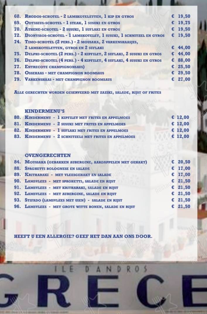 Menu pour Delphi stadskanaal - plats et boissons