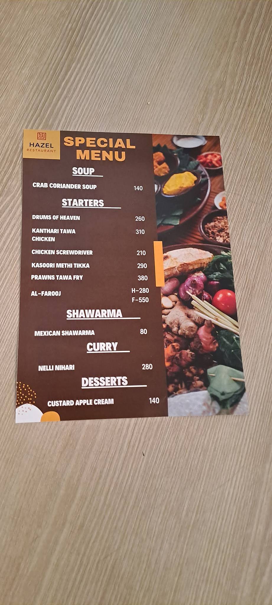 Hazel Restaurant menu