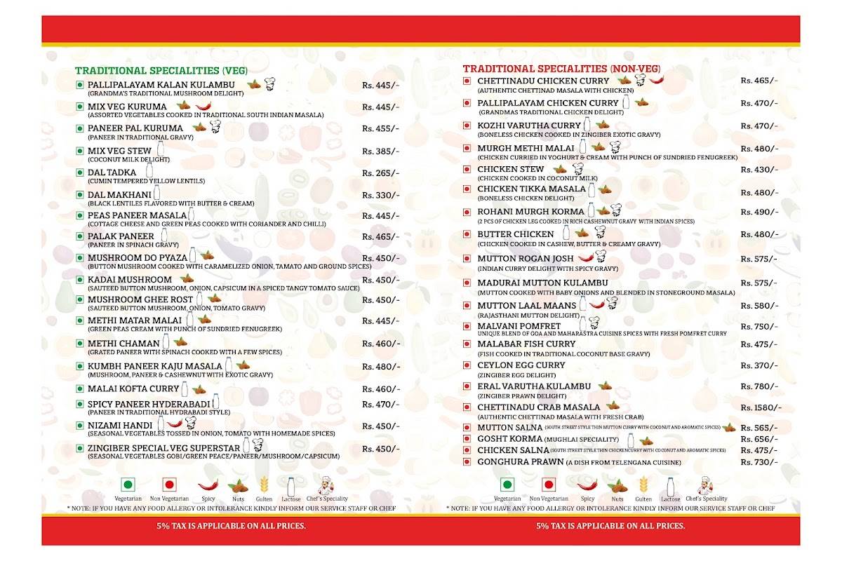Hermit's Zingiber menu