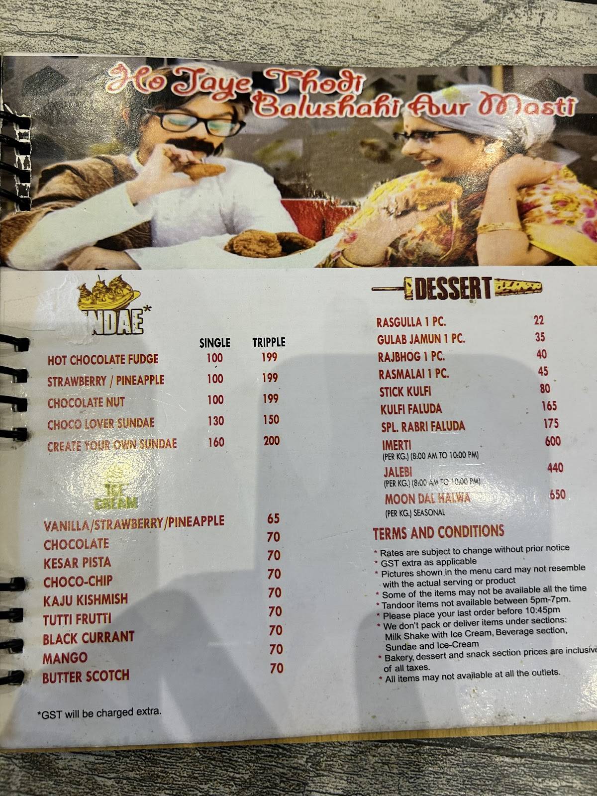 Hira Sweets menu