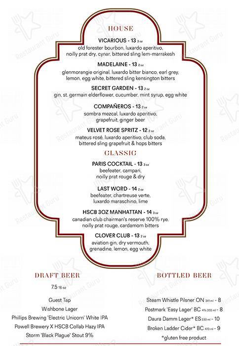 Menu de Homer St. Cafe and Bar