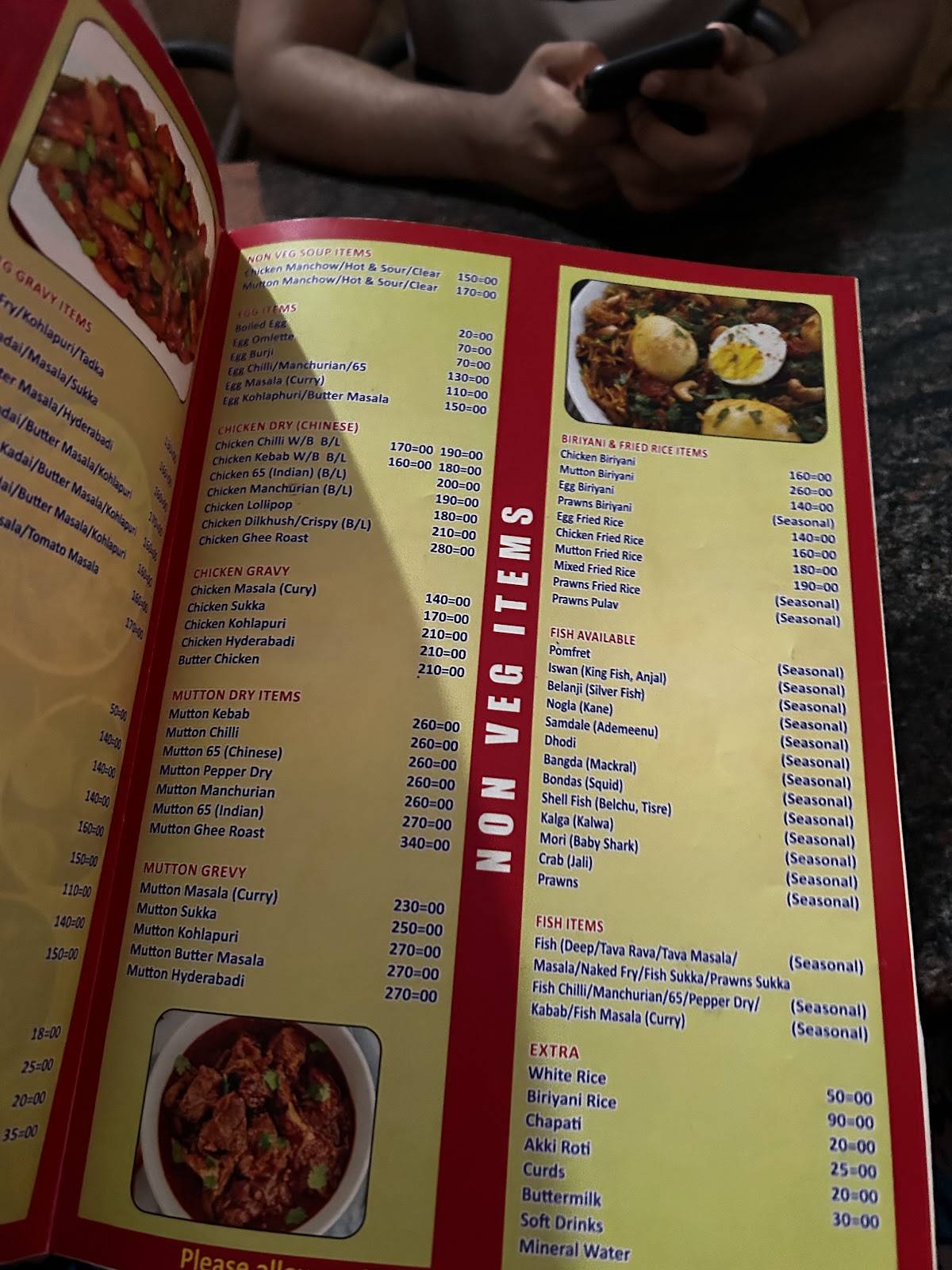 Hotel Moonlight, kumta ಹೋಟೆಲ್ ಮೂನ್ ಲೈಟ್ ಕುಮಟಾ menu