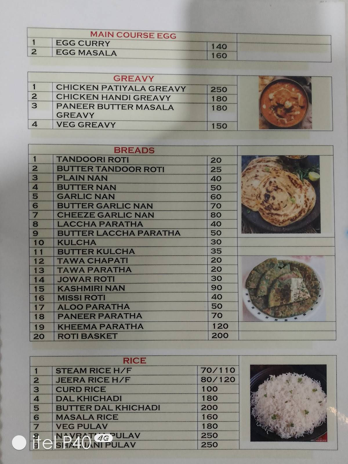 Hotel Rajhans Family Rooftop Restaurant menu